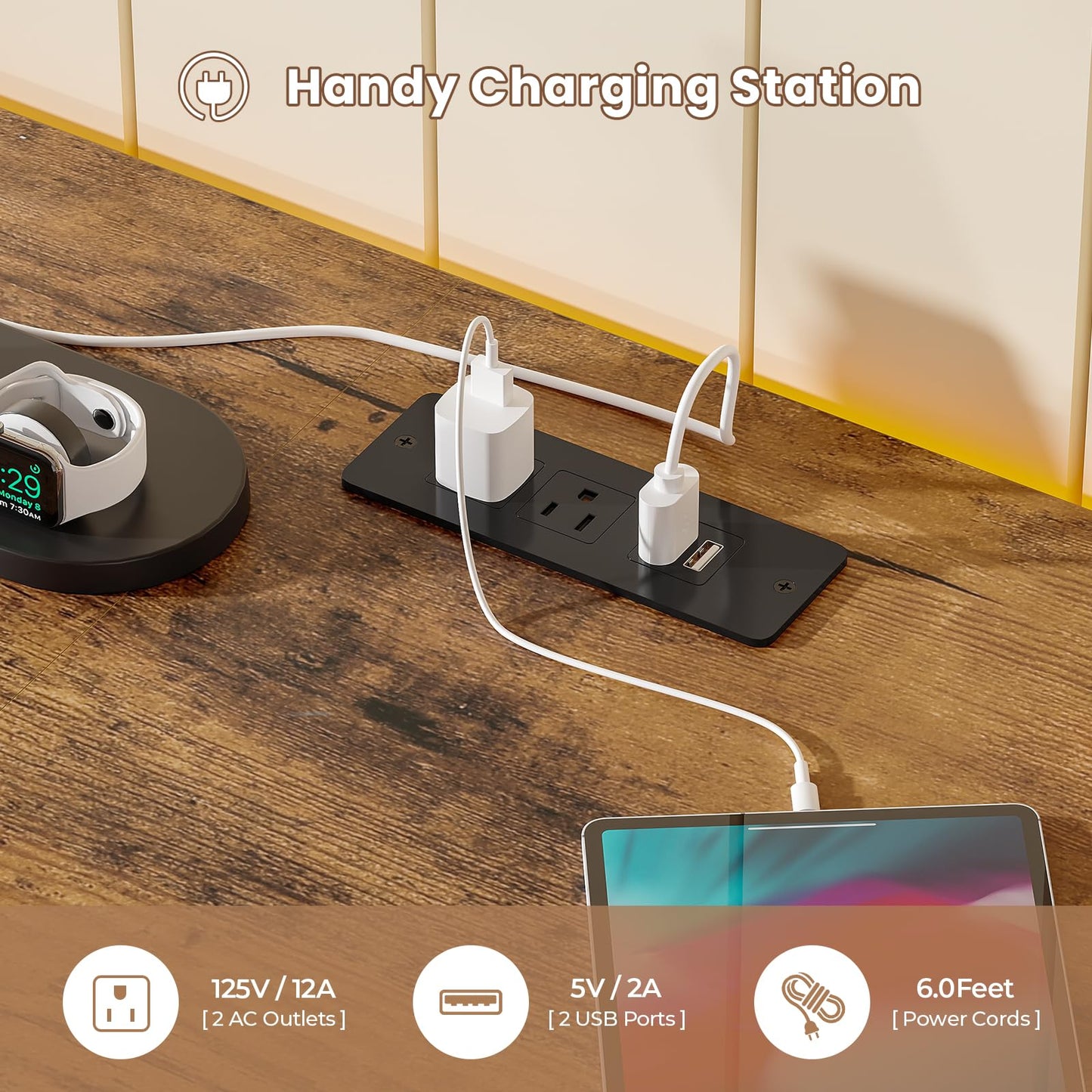 BTHFST 55" TV Satnd for Bedroom Room, Wall Unit Entertainment Center with 2 LED Lights & Power Outlets, TV Stand Dresser with 6 PU Fabric Drawers & 4 Open Storage Shelves, Rustic Brown