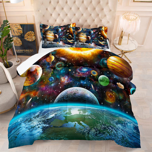 Tailor Shop Universe Galaxy Comforter Set for Girls Boys Kids Galaxy The Planet The Earth Astronaut Stars Outer Space Bedding Set Twin Size with 1 Comforter 1 Pillowcase