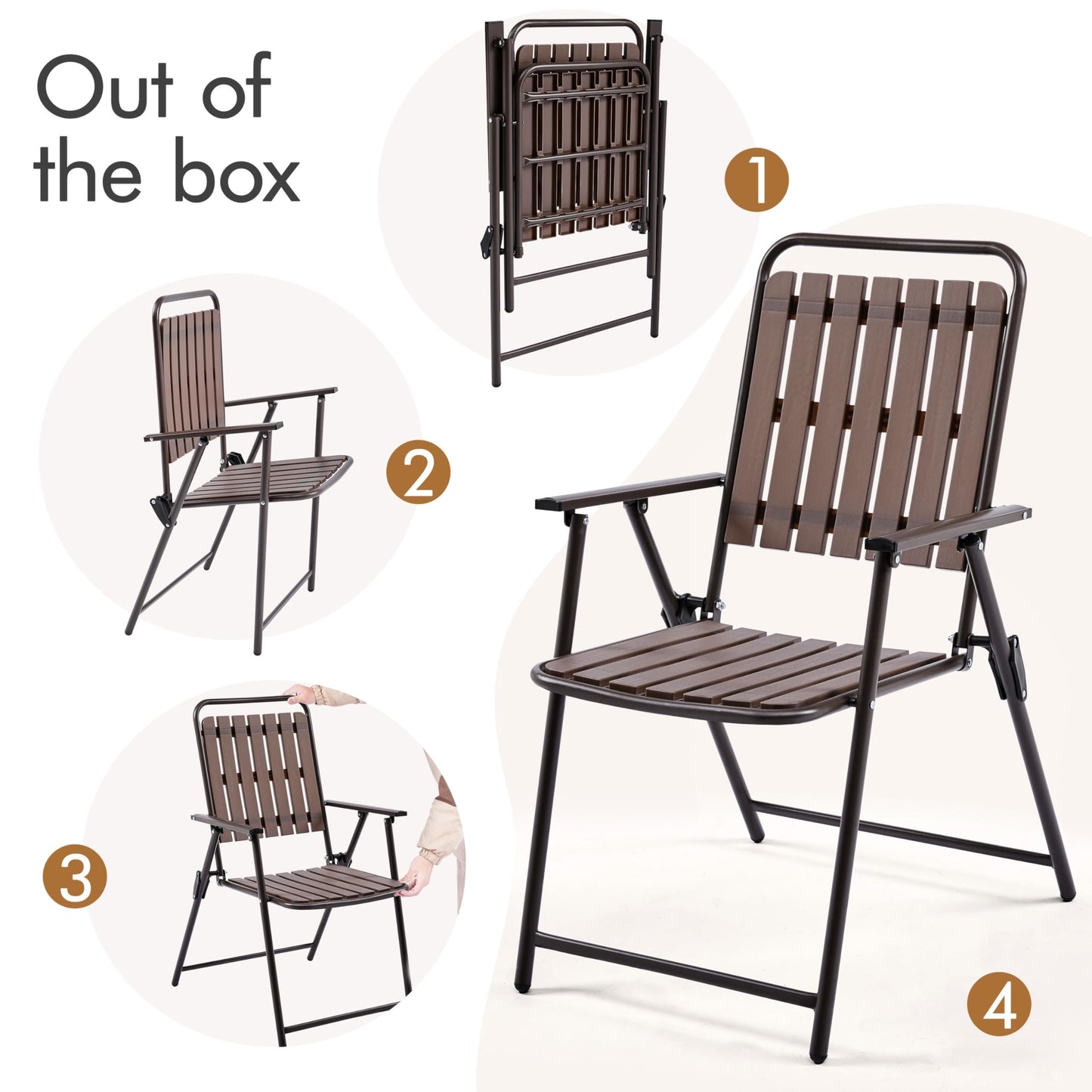 Yaheetech Folding Patio Chair Set of 4, Outdoor Dining Chair with Armrests, Plastic Patio Chair for Porch, Deck, Garden, Backyard, No Assembly Espresso