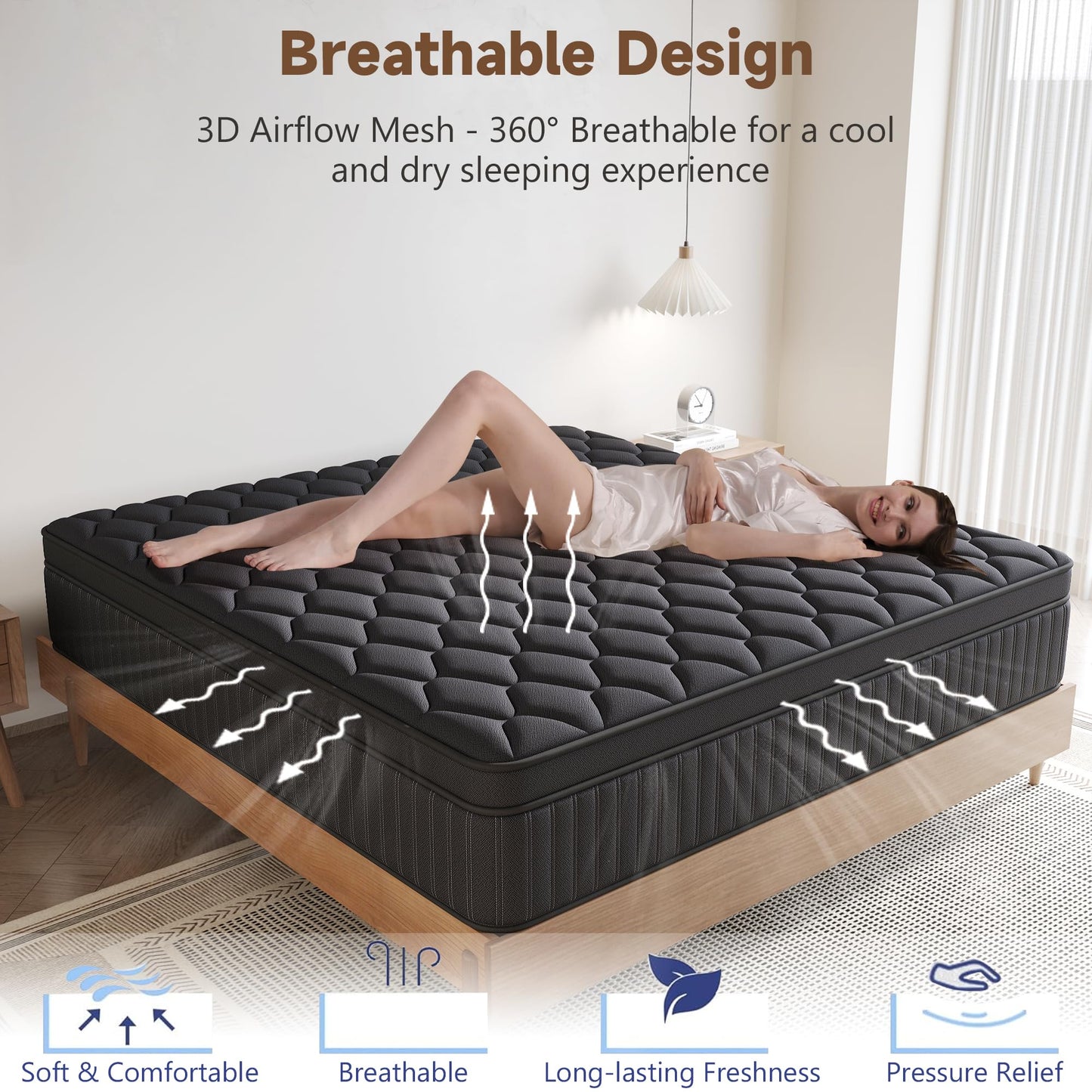 VERHOPE Queen Mattress, 12 Inch Queen Medium Firm Hybrid Mattress in a Box, Individual Pocket Spring for Pressure Relief & Motion Isolation, Reinforced Edge Support, CertiPUR-US Certified