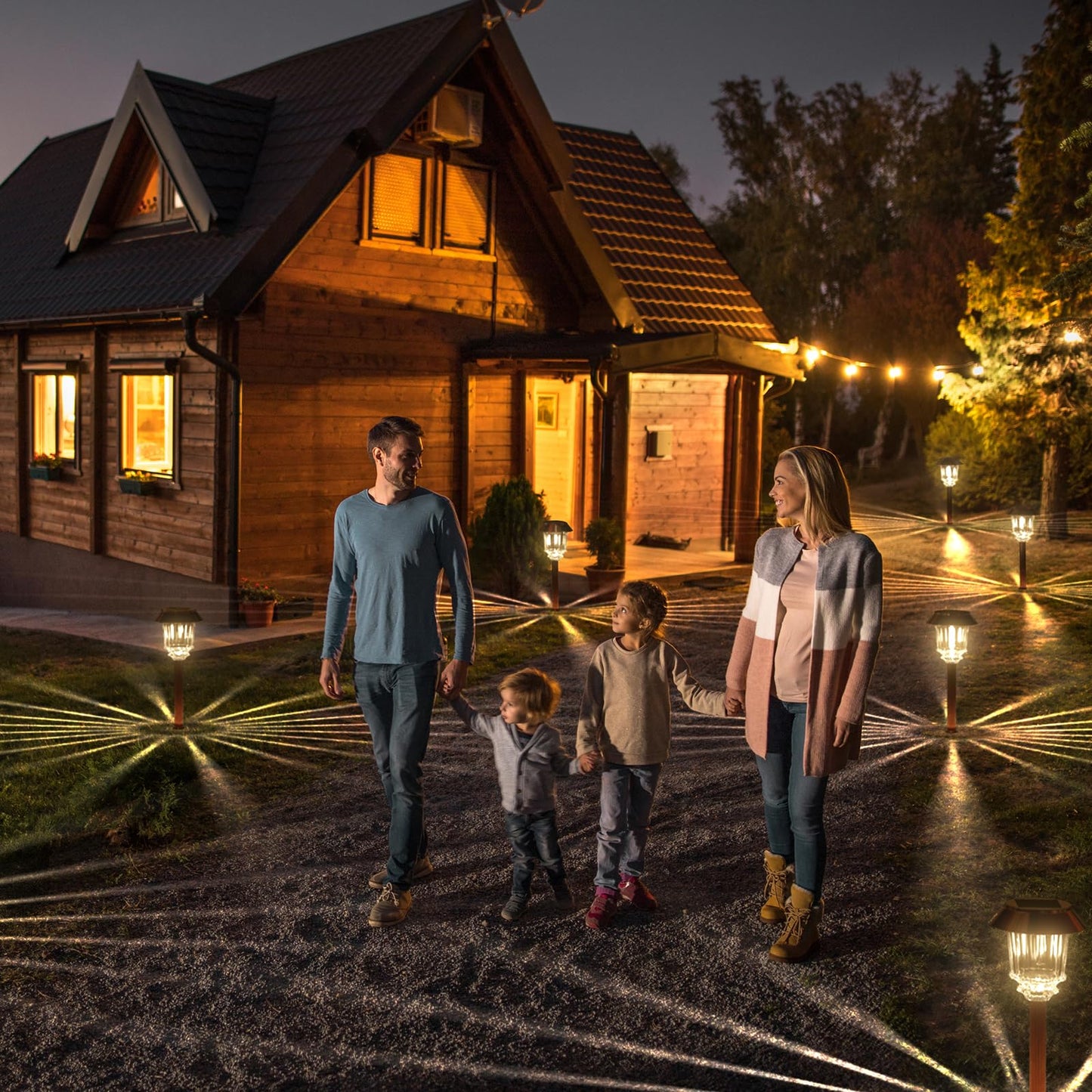 XMCOSY+ Solar Lights Outside Waterproof - 4 Pack Auto On/Off 10-40 LM Dimmable Outdoor Solar Lights for Yard Garden Pathway Driveway Walkway (Warm White)