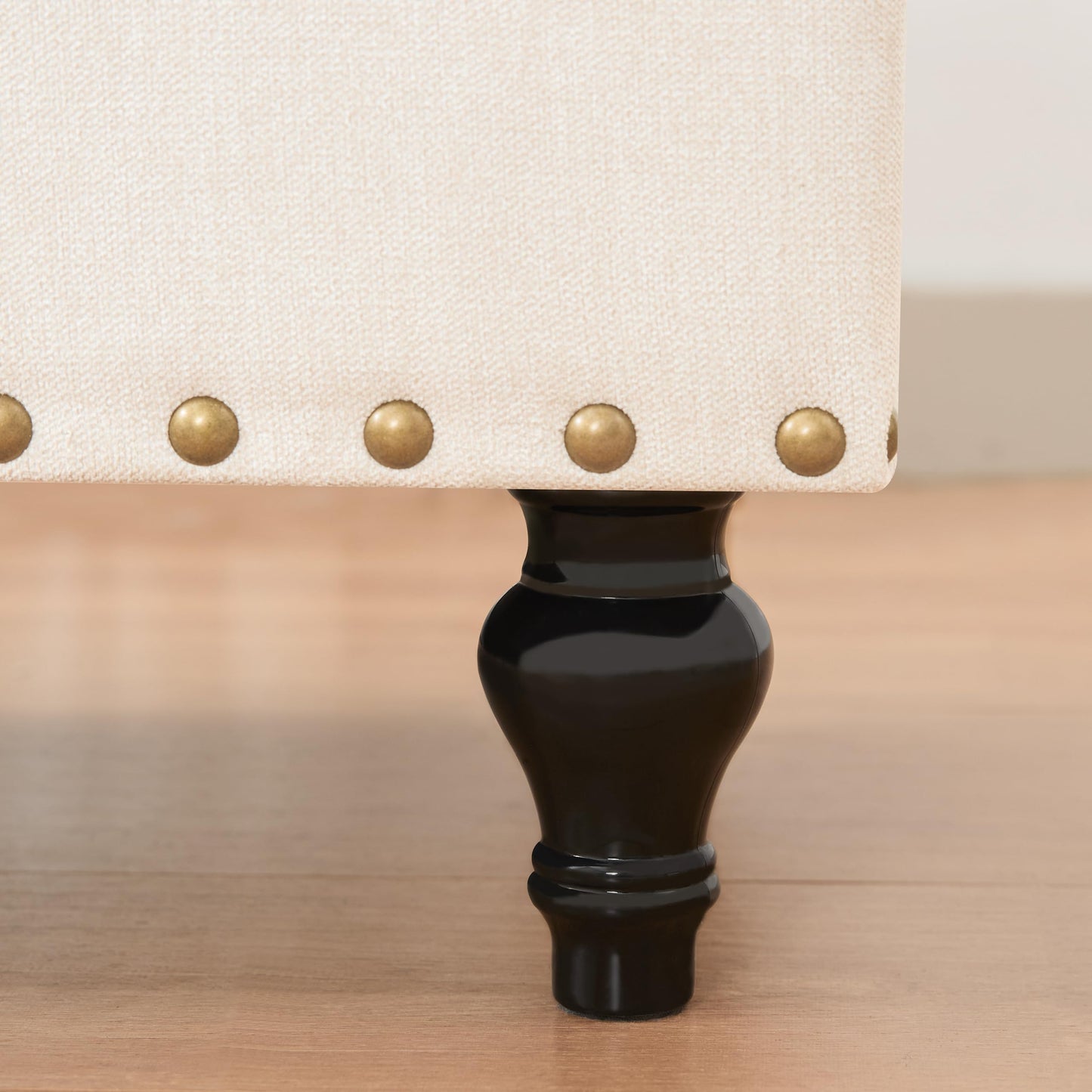 Mangodan51” Linen End of Bed Storage Bench, Tufetd Upholstered Storage Ottoman Bench with Safety Hinge, 330 lb Large Ottoman with Storages for Living Room, Entryway & Bedroom, Window Benches, Beige