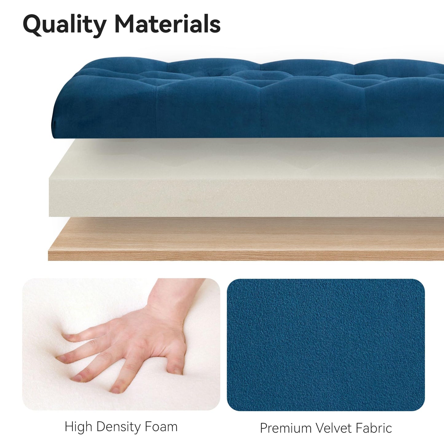 WUTUTUEE 47" Velvet Storage Bench, Upholstered Bed Bench with Storage, End of Bed Ottoman with Wooden Legs,Bedside Storage Bench for Bedroom, Living Room, or Entryway, Blue