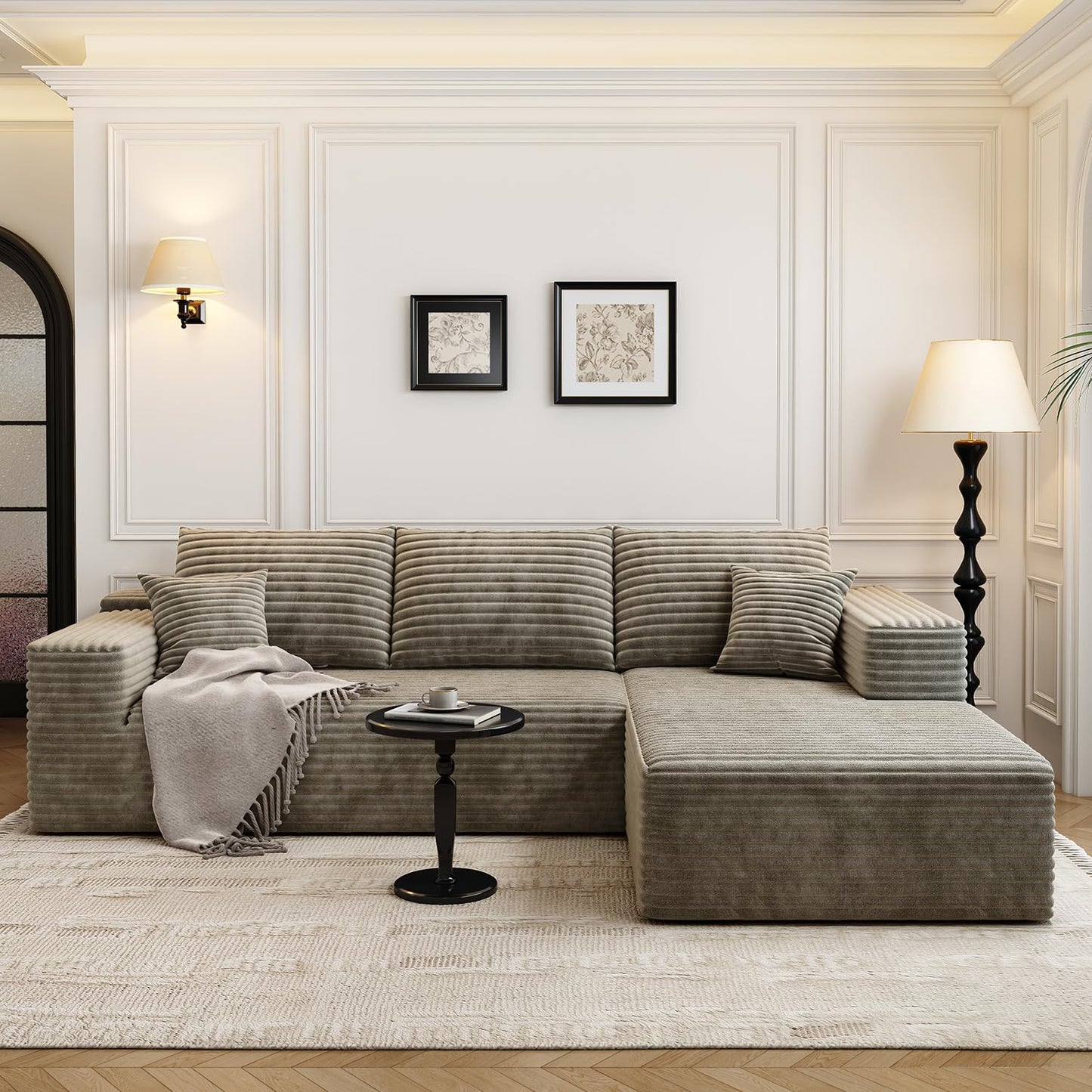 107.5" Cloud Modular Sectional Sofa Couch with L-Shape Chaise,Modern Minimalist Upholstered Couches for Living Room Bedroom,Deep Seat Corner Couch，No Assembly Required (Camel,Right Facing Chaise)