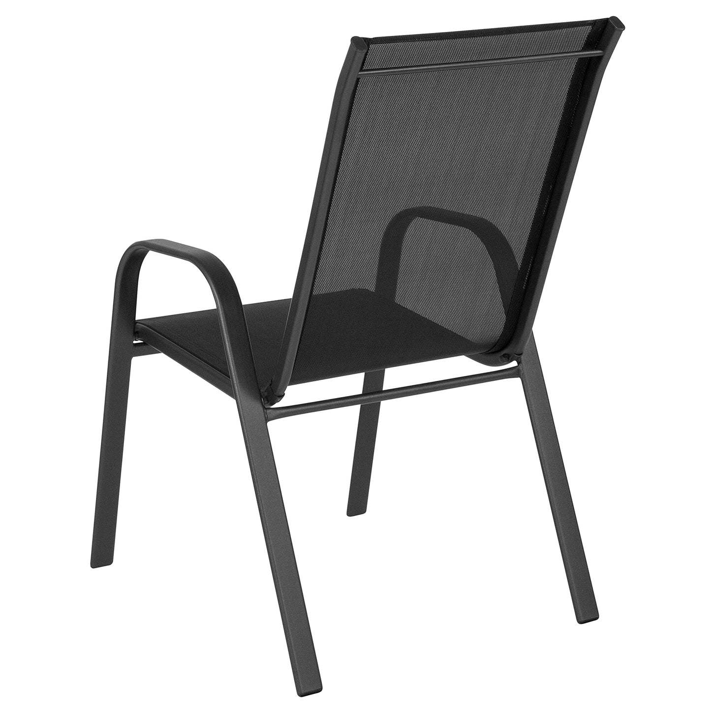 EMMA + OLIVER 5 Pack Black Outdoor Stack Chair with Flex Comfort Material and Metal Frame