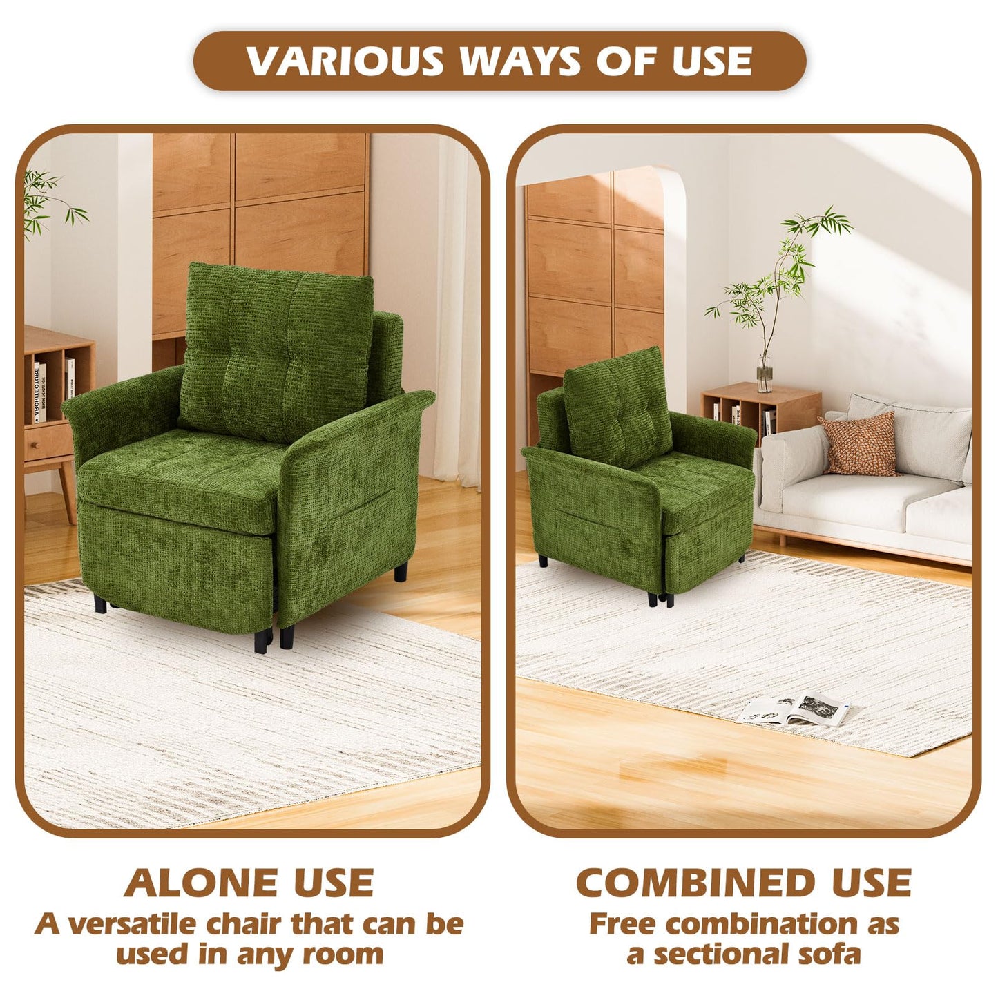 ZZWHOM Convertible Sleeper Chair 79" Long Chair Bed w/Adjustable Backrest 4-in-1 Pull Out Lounge Chair 500 LBS Load Bearing Single Sofa Bed with Pillow for Living Room & Small Space