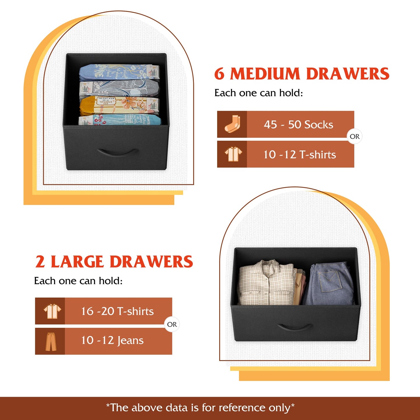 WLIVE 8 Drawer Dresser for Bedroom, Fabric Black Dresser with Large Storage Drawer Unit for Entryway, Chest of Drawers for Living Room