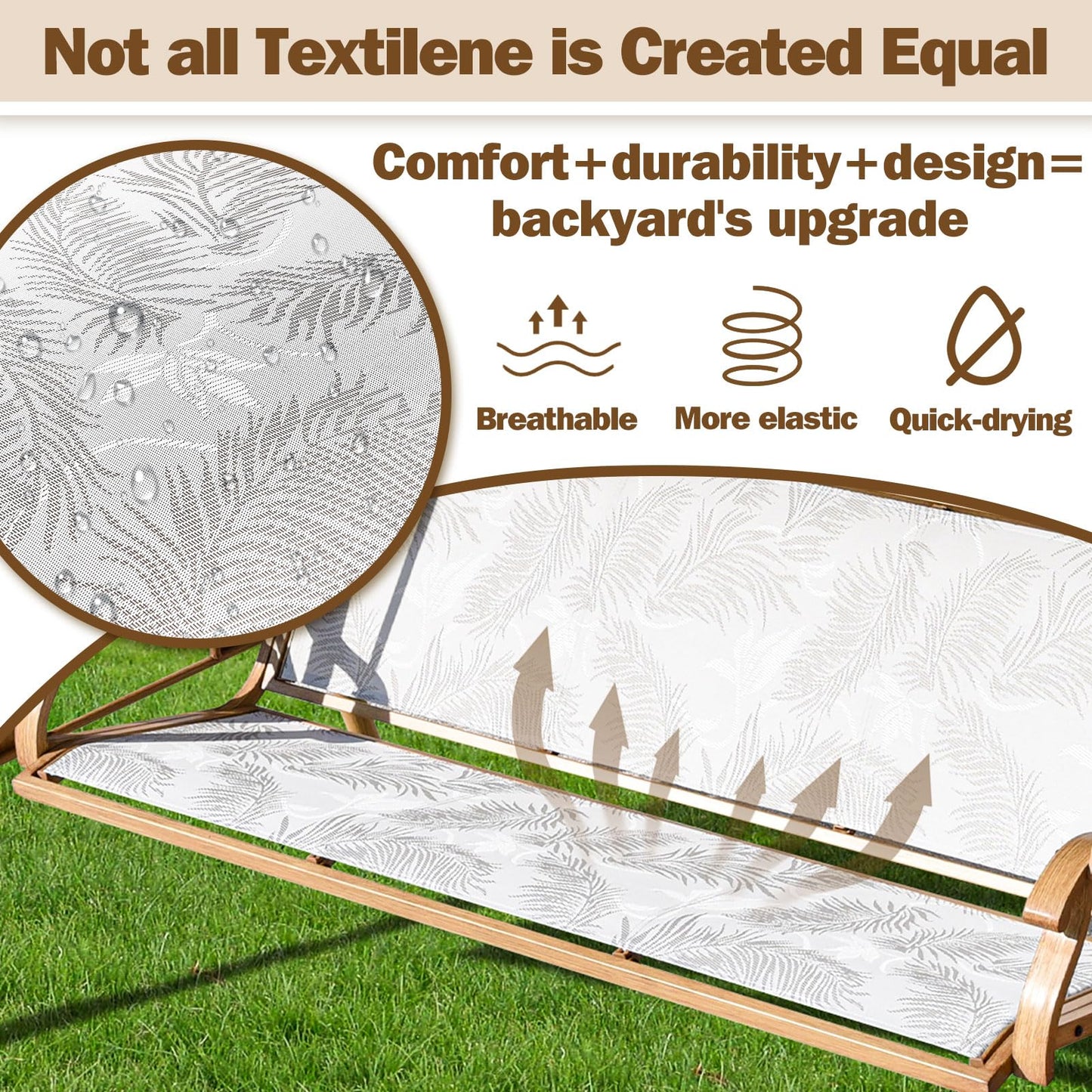 ZZW 3 Person Patio Swing Outdoor Swing for Adults with Adjustable Canopy &Upgraded Cup Holders Textilene Fabric Porch Swing Chair with Stand Heavy Duty 800 LBS