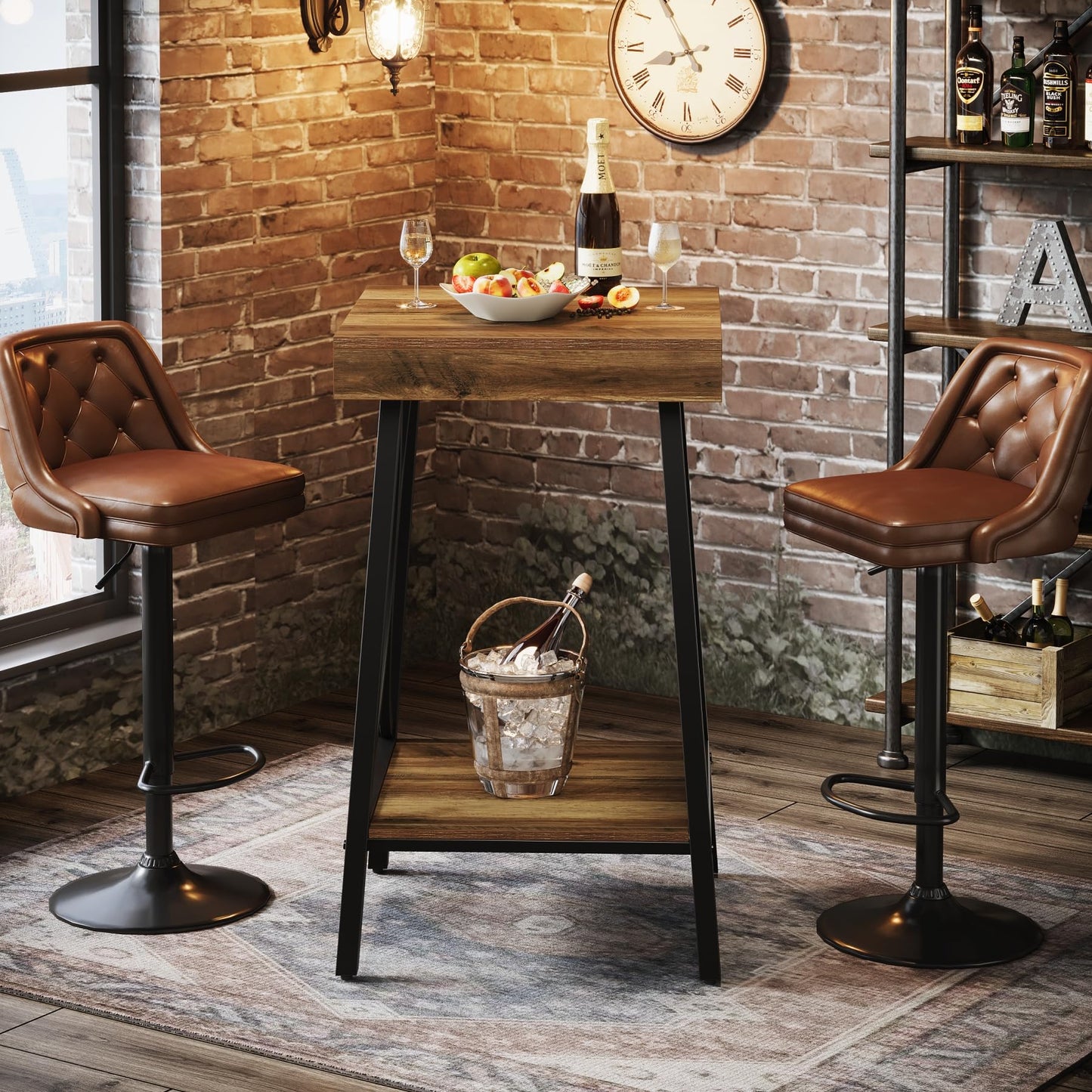 Tribesigns Small Bar Table, Industrial 2-Tier High Top & Counter Height Kitchen Table with Metal Frame for Dining Room, Home Bar, Bistro, Cafe