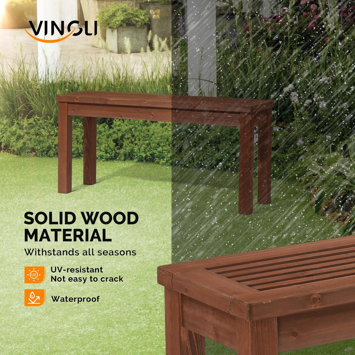 VINGLI Outdoor Wooden Bench, 40” Porch Bench Outdoor Backless Garden Bench, Small Outdoor Bench for Deck Patio Entryway