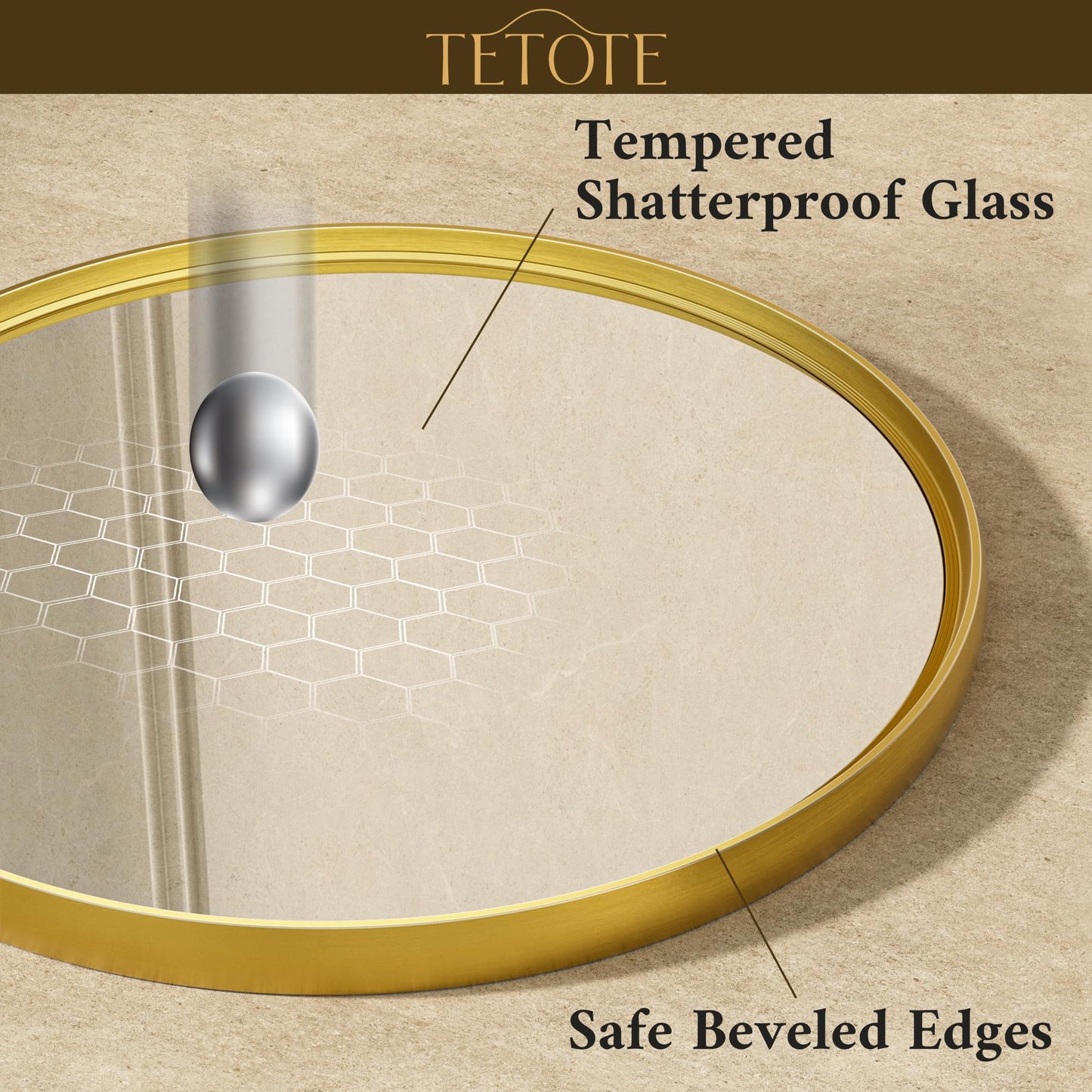 TETOTE Round Mirror 24 inch Brushed Gold Circle Mirror Metal Frame for Bathroom Vanity, Living Room, Bedroom, Vanity, Entryway