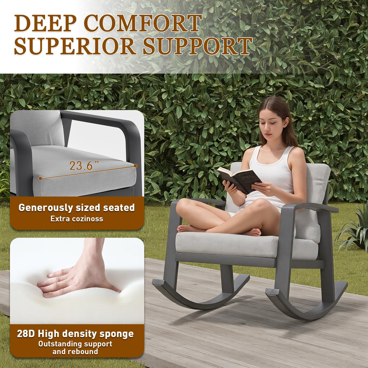 Trenlogne 3 Piece Outdoor Rocking Chairs, Patio Bistro Set with 2 Rockers and 1 Metal Coffee Table, Oversize Aluminum Conversation Set for Garden, Balcony, Backyard