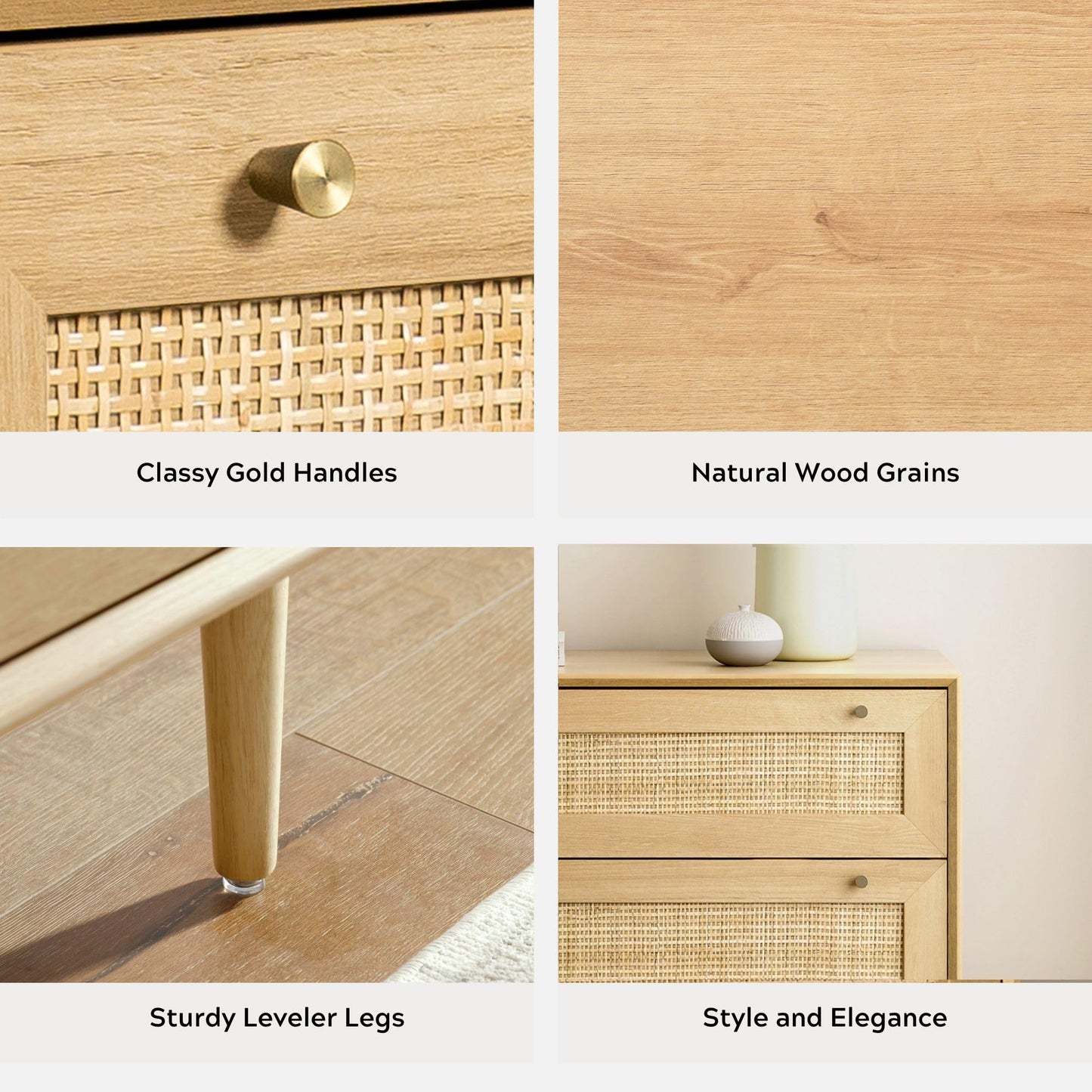 EYYTHUNG Rattan 6 Drawer Dresser, Modern Closet Dressers of Drawers with Natural Rattan, Boho Dresser Chest, TV Stand of Drawers, Wood Storage Drawer Organizer for Bedroom Living Room Entryway Hallway