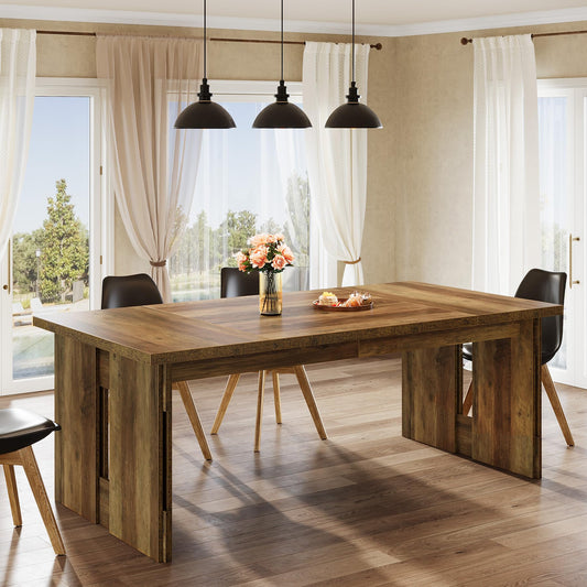 Tribesigns 63-Inch Farmhouse Dining Table for 4-6, Rectangular Kitchen Dinner Table with Large Tabletop for Dining Room, Living Room, Kitchen, Rustic Brown