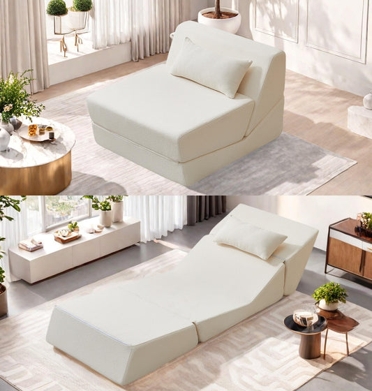 Trygoal Convertible Sofa Bed, Convertible Fold Out Couch with Pillow, Alpaca Wool Fabric Portable Foldable Floor Sofa with High-Density Foam, Sleeper Lounge Chair for Living Room Apartment, Beige