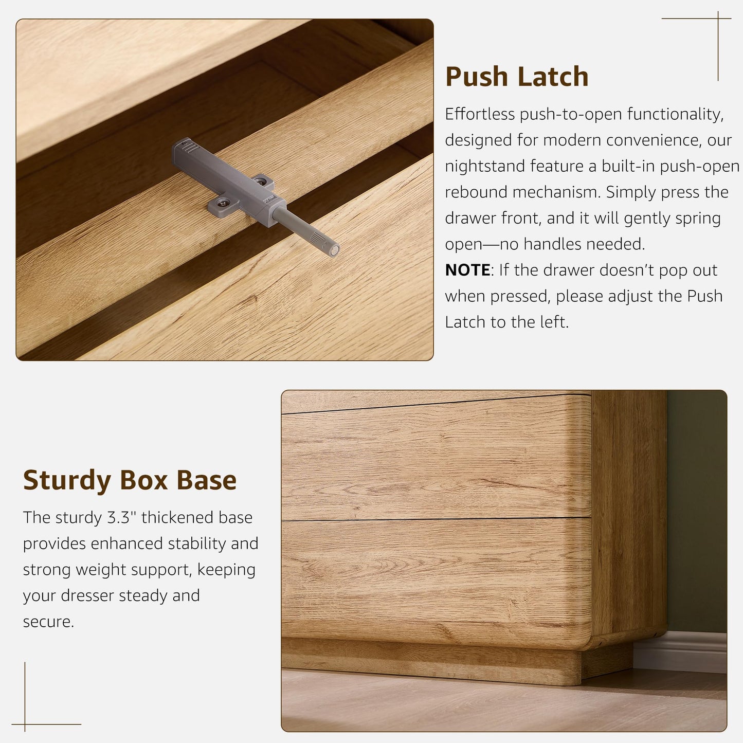 ACCOHOHO 6 Drawer Dresser for Bedroom, 42 Inch Tall Modern Chest of Drawers, Push-to-Open Wood Storgae Organizer with Large Drawers for Bedroom, Living Room, Hallway, Natural Oak