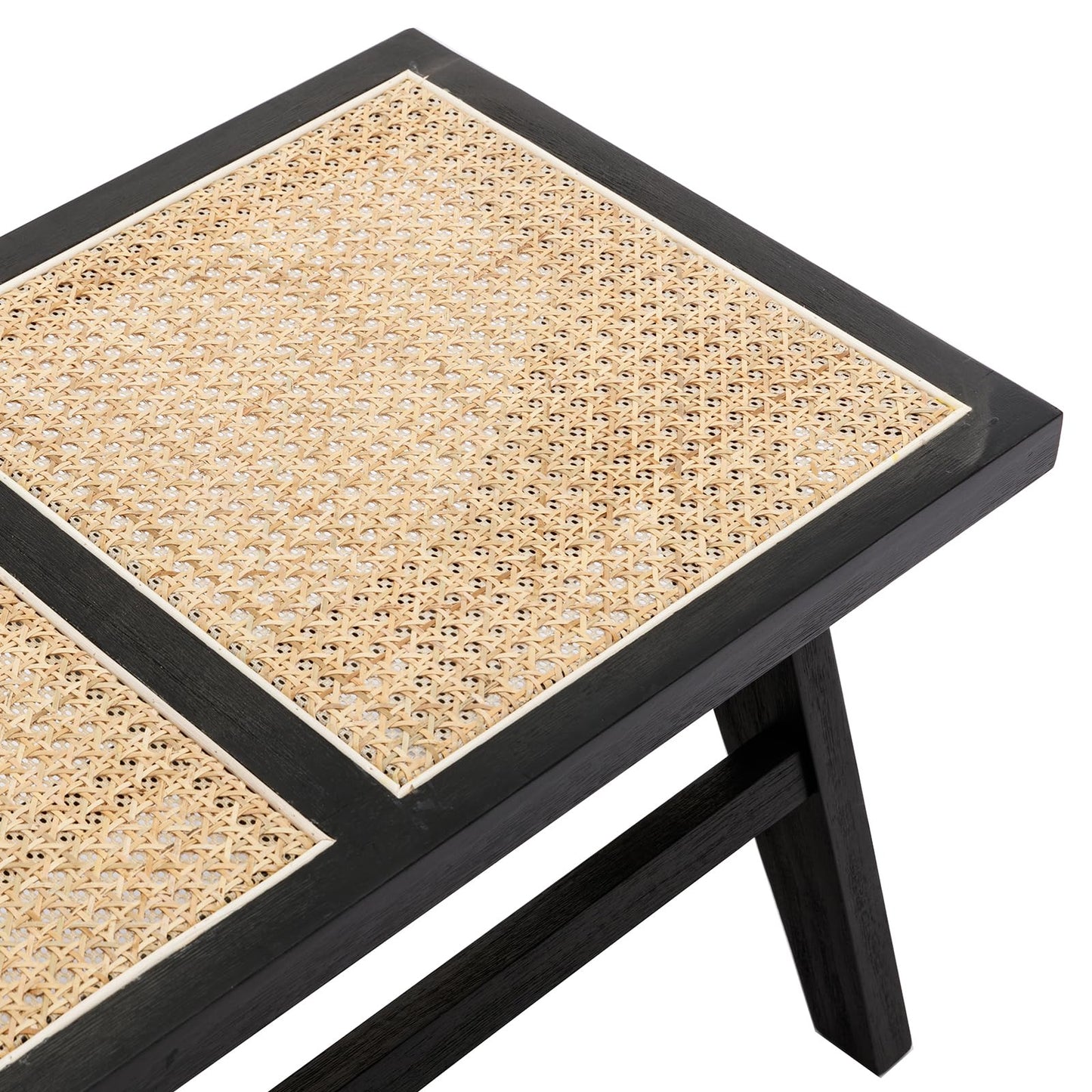 ZH4YOU 45 Inch Black Rattan Dining Bench, Farmhouse Woven Benches for Bedroom, Accent Entryway Long Seat Stool for Hallway/Dining Room/Living Room/Foyer