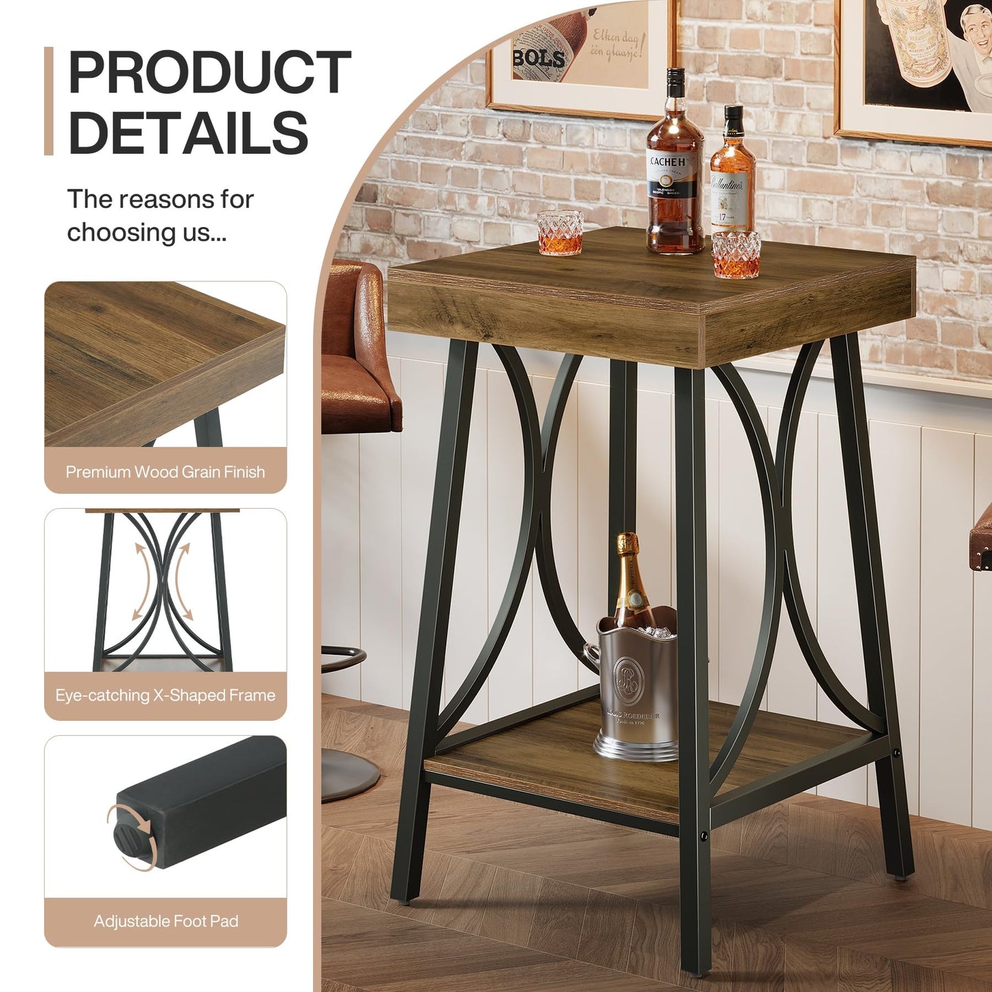 Tribesigns Small Bar Table, Industrial 2-Tier High Top & Counter Height Kitchen Table with Metal Frame for Dining Room, Home Bar, Bistro, Cafe