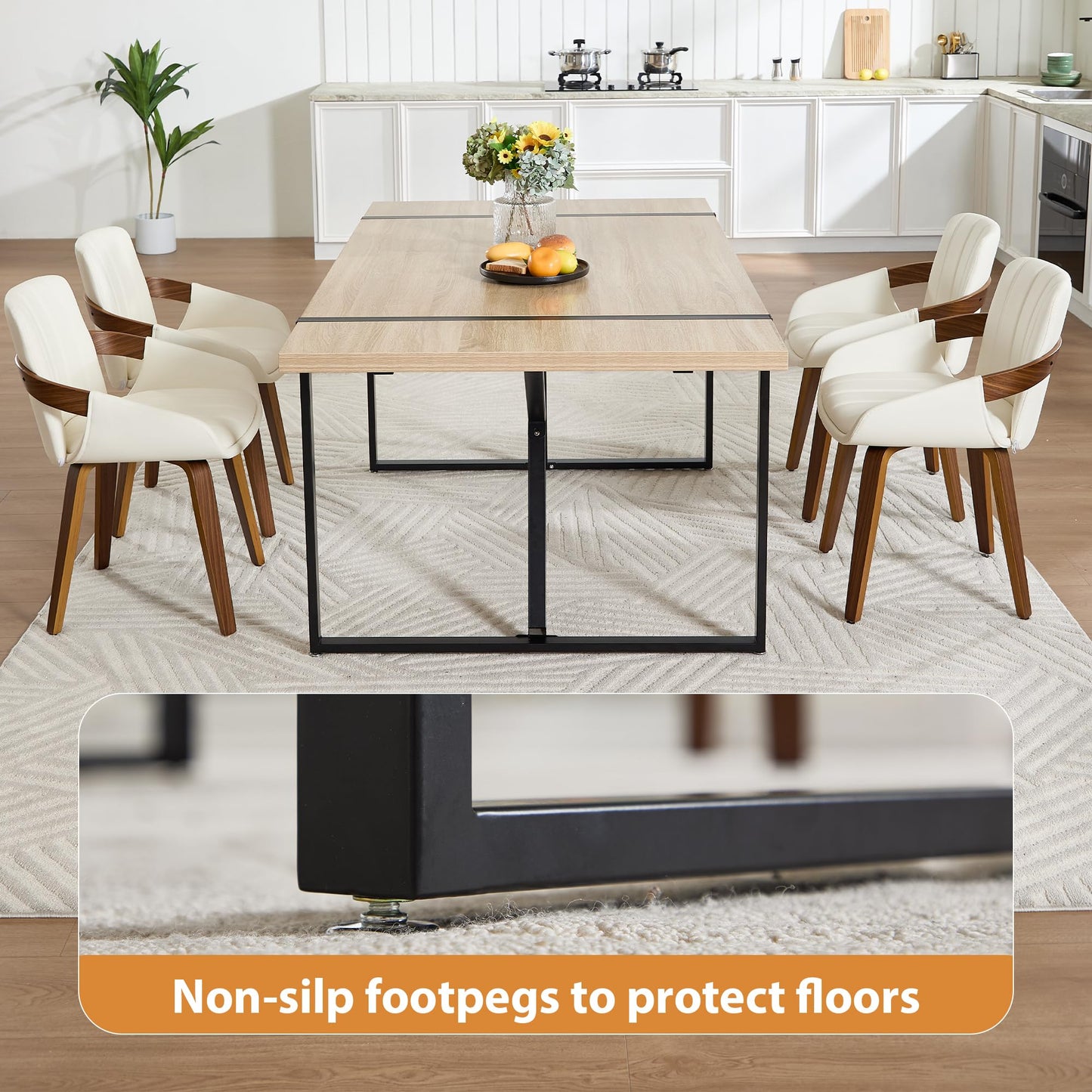 VipDesk 70.8" × 39.4" Farmhouse Dining Table for 6 to 8, Rectangular Dinner Table with Sturdy Metal Frame for Kitchen Dining Room Living Room - Natural Wood