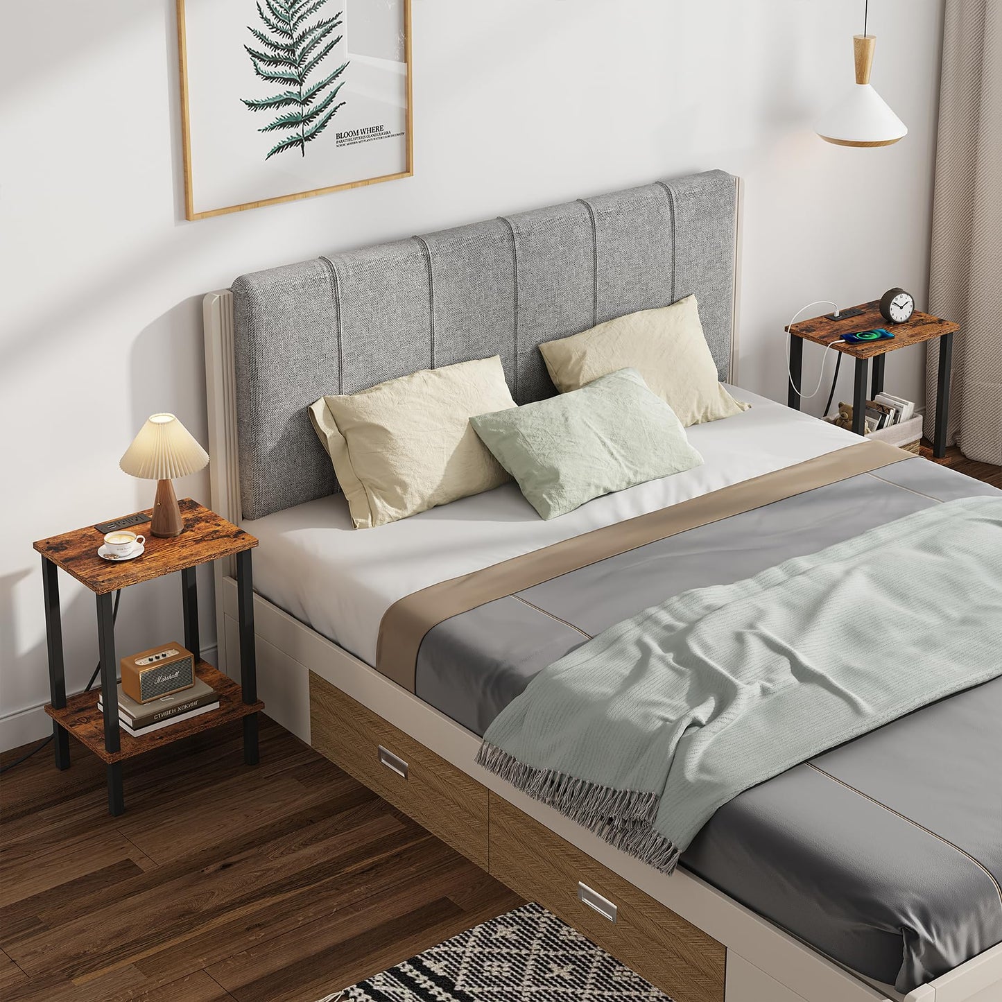 TUTOTAK End Table with Charging Station, Side Table with USB Ports and Outlets, Nightstand, 2-Tier Storage Shelf, Sofa Table for Small Space, 1 Package（2PCS） TB01BB041