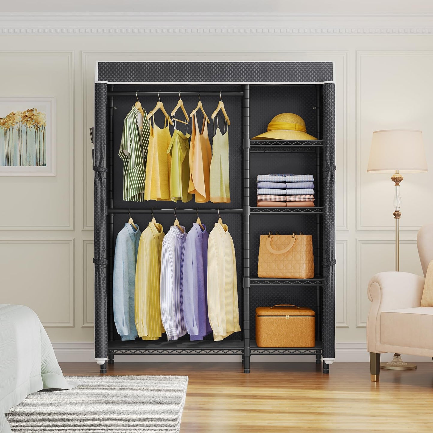 VIPEK V7C Garment Racks with Cover Portable Closets for Hanging Clothes, Heavy Duty Clothes Rack with Shelves Metal Closet Wardrobe, Max 670lbs, Black Rack with Black Upgraded Polyester Cover