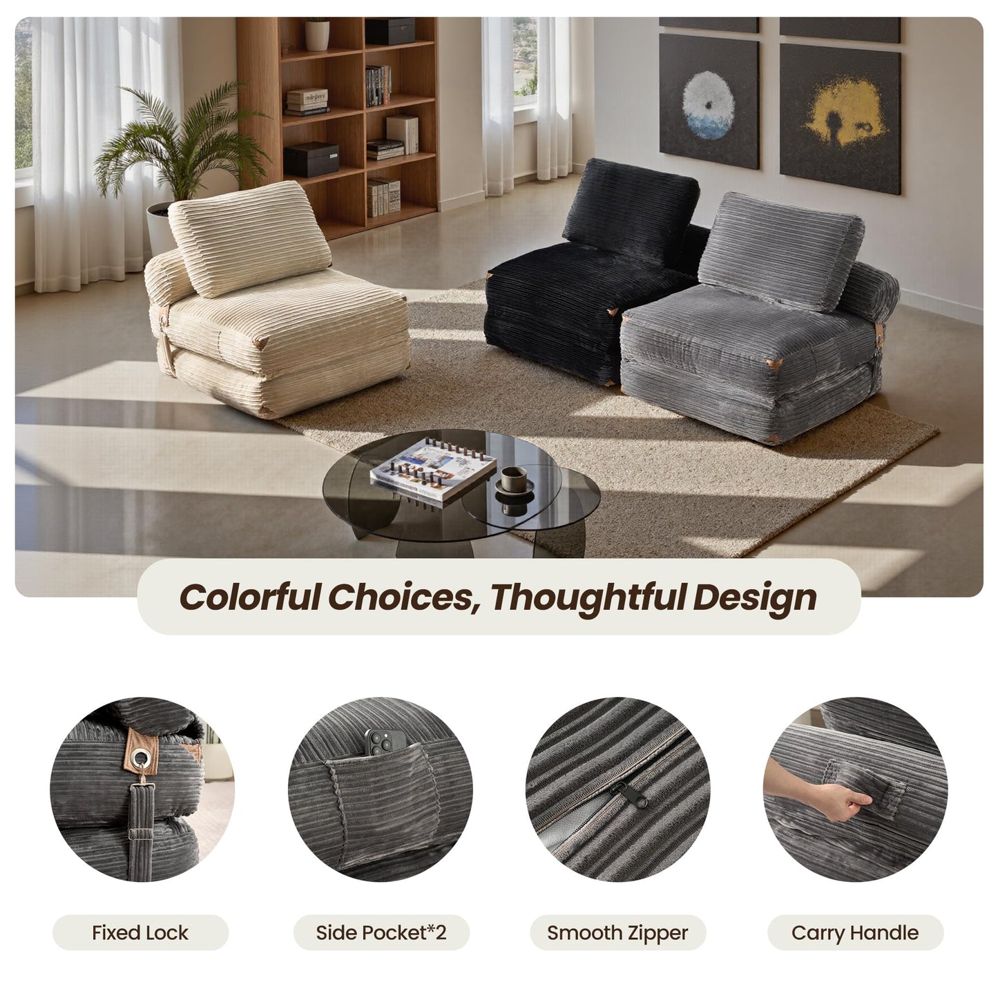 ovios Folding Sofa Bed, Convertible Sleeper Chair with Pillow Foldable Mattress with Back Support, Portable Fold Out Comfy Floor Lounge for Living Room Bedroom, Grey