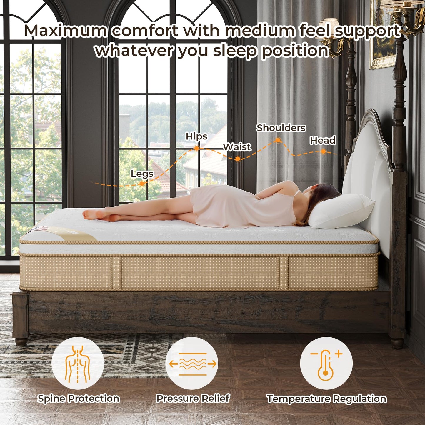 Yaak 12 Inch Queen Mattress in a Box for Back Pain Relief, Medium Firm Feel Fiberglass Free Hybrid Mattress with Cooling Gel Memory Foam and Individual Pocket Springs, CertiPUR-US 100 Night Trial