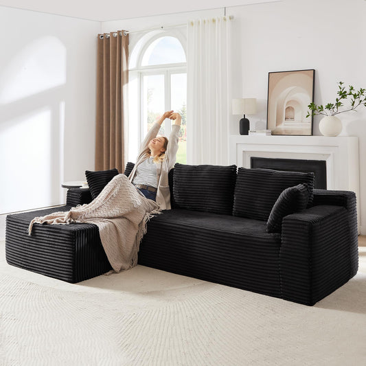 104 Inch Cloud Sectional Couch with L-Shape Chaise,Modern Upholstered Couches with Deep Seat,Corduroy Sponge Compressed Sofa for Living Room,No Assembly Required (Black)