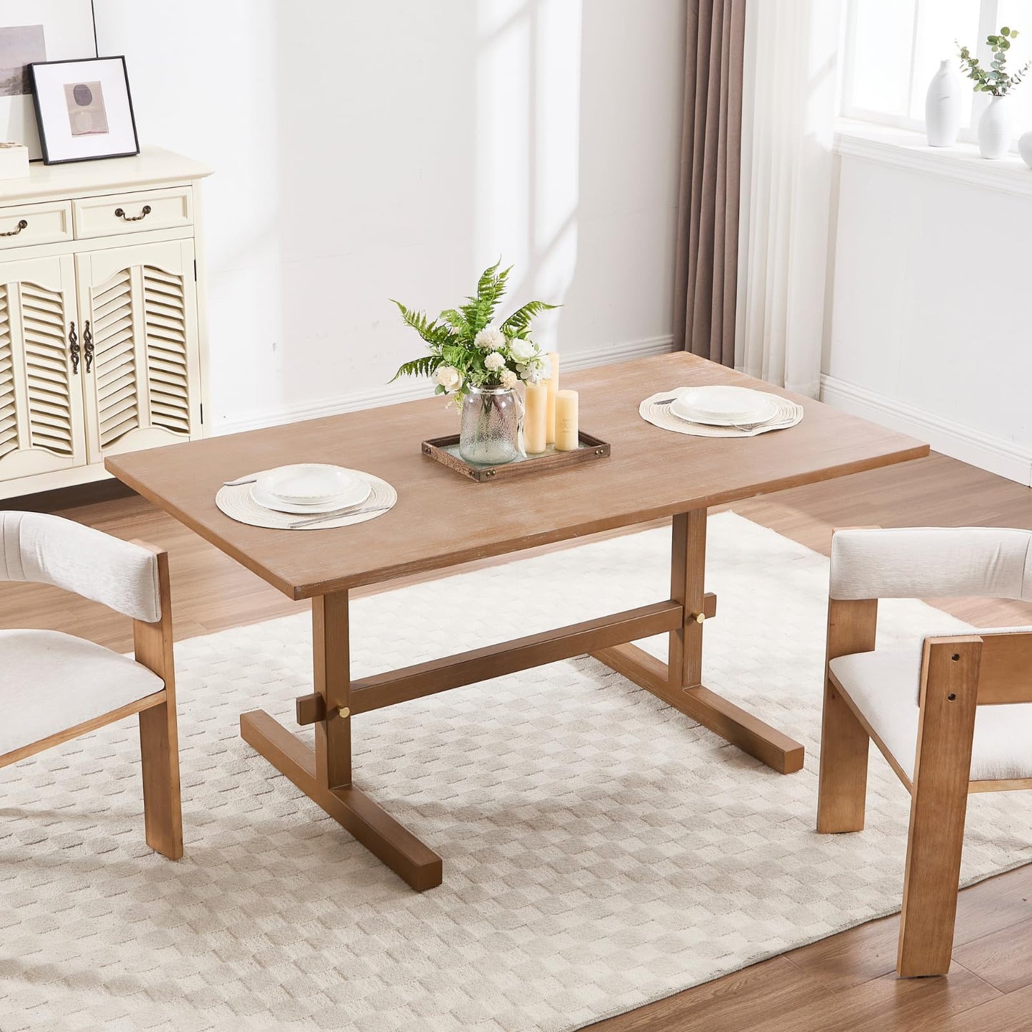 Ya-Home 63 Inch Farmhouse Dining Table for 4-6 People, Rectangular Wood Rustic Kitchen Table Dinner Table for Dining Room Living Room, Antique Brown