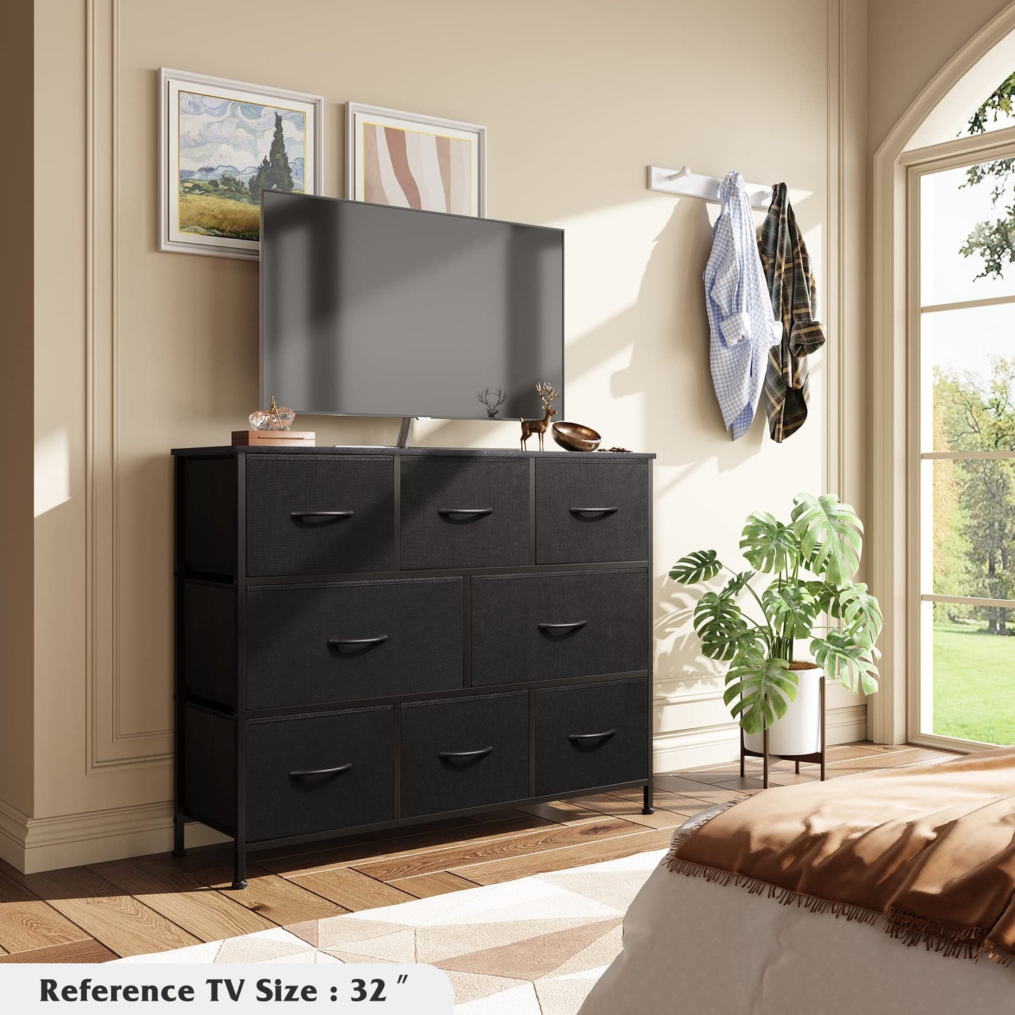 WLIVE 8 Drawer Dresser for Bedroom, Fabric Black Dresser with Large Storage Drawer Unit for Entryway, Chest of Drawers for Living Room