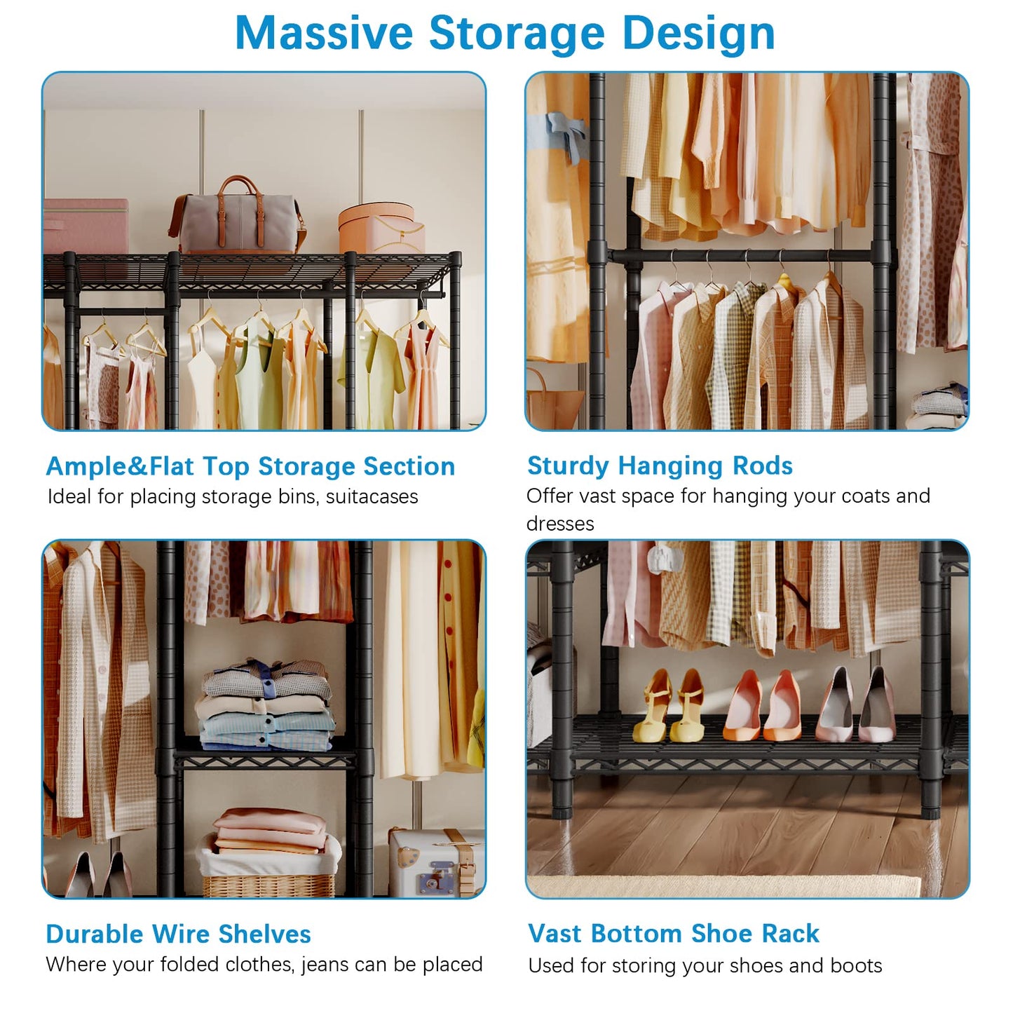 VIPEK V50 Extra Large Portable Closet Rack Bedroom Armoire Freestanding Wardrobe Closet, Heavy Duty Clothes Rack Multi-Functional Metal Clothing Rack for Hanging Clothes, Max Load 1300lbs, Black