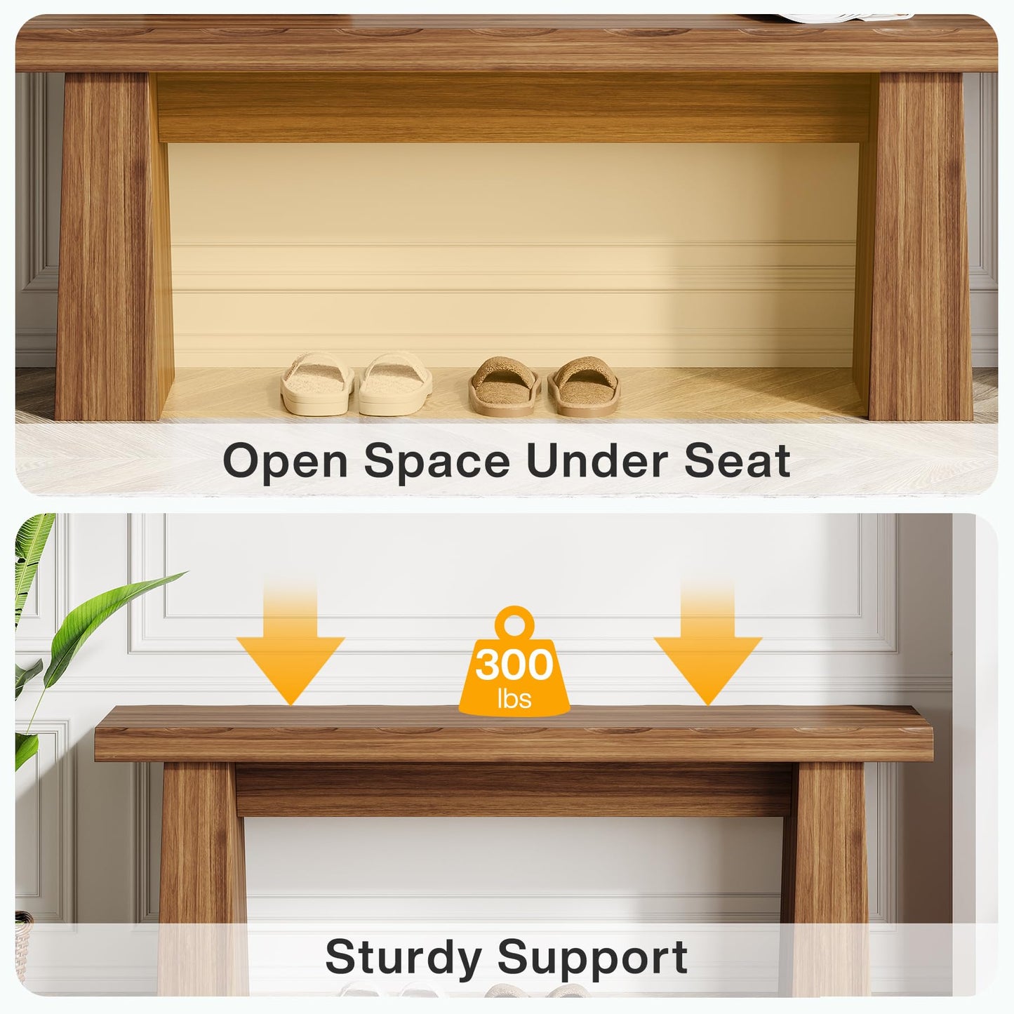 Tribesigns Wooden Entryway Bench, 47-Inch Wood Dining Table Bench with Sturdy Frame for Dining Room Bedroom Living Room Hallway Kitchen, Easy Assembly (Brown)