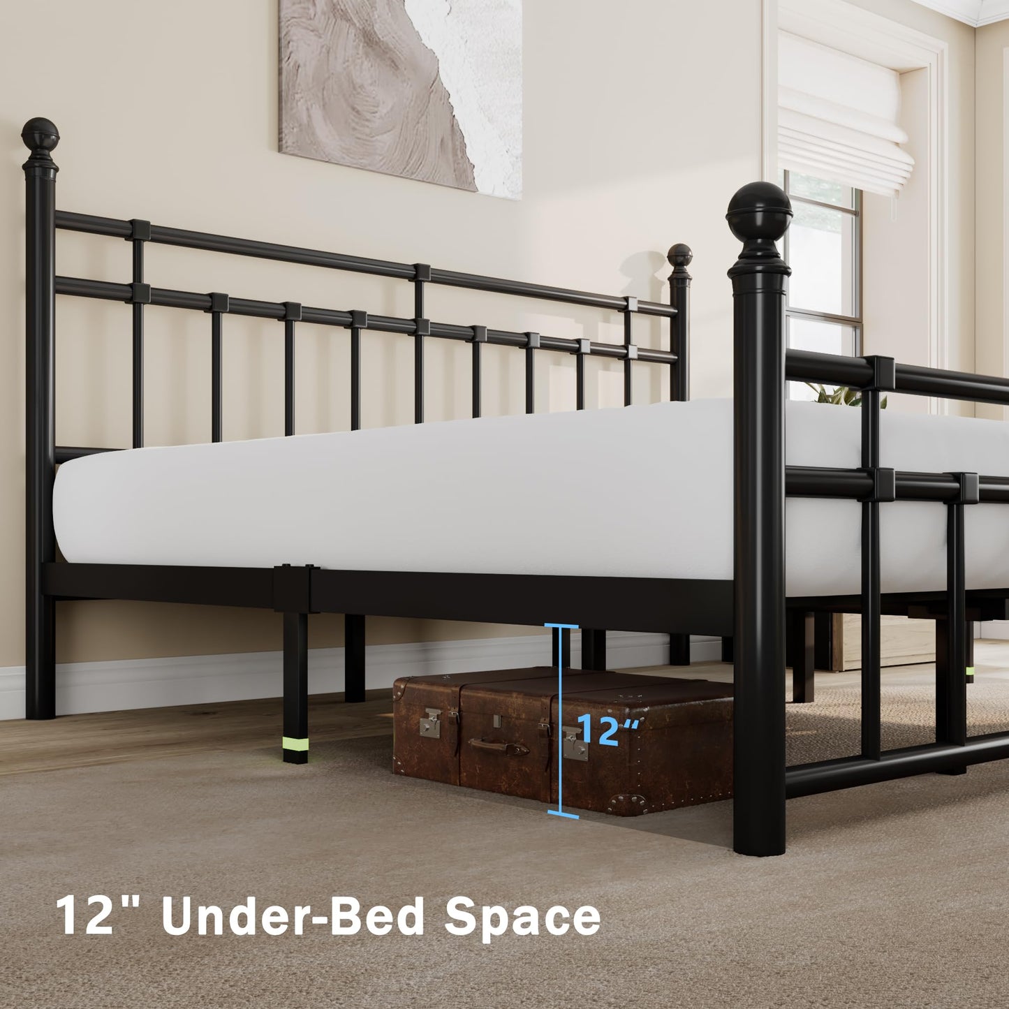 GalnFu King Size Metal Bed Frame, Platform Bed with Classic Wrought Iron-Art Headboard and Footboard, 12" Underbed Space, No Box Spring Needed, Easy Assembly, Noise-Free, Black