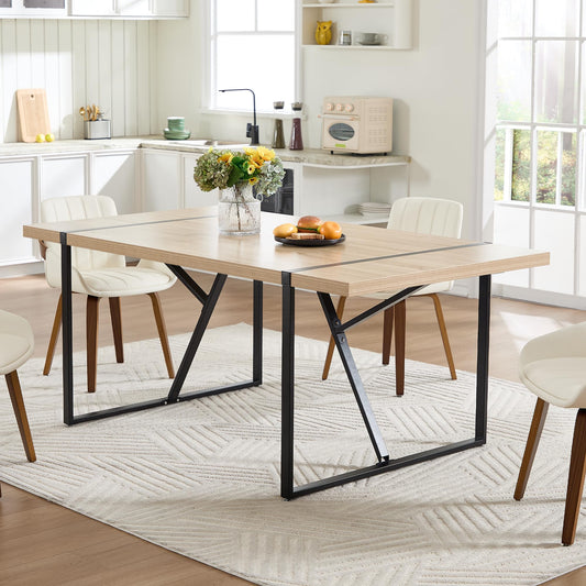 VipDesk 70.8" × 39.4" Farmhouse Dining Table for 6 to 8, Rectangular Dinner Table with Sturdy Metal Frame for Kitchen Dining Room Living Room - Natural Wood