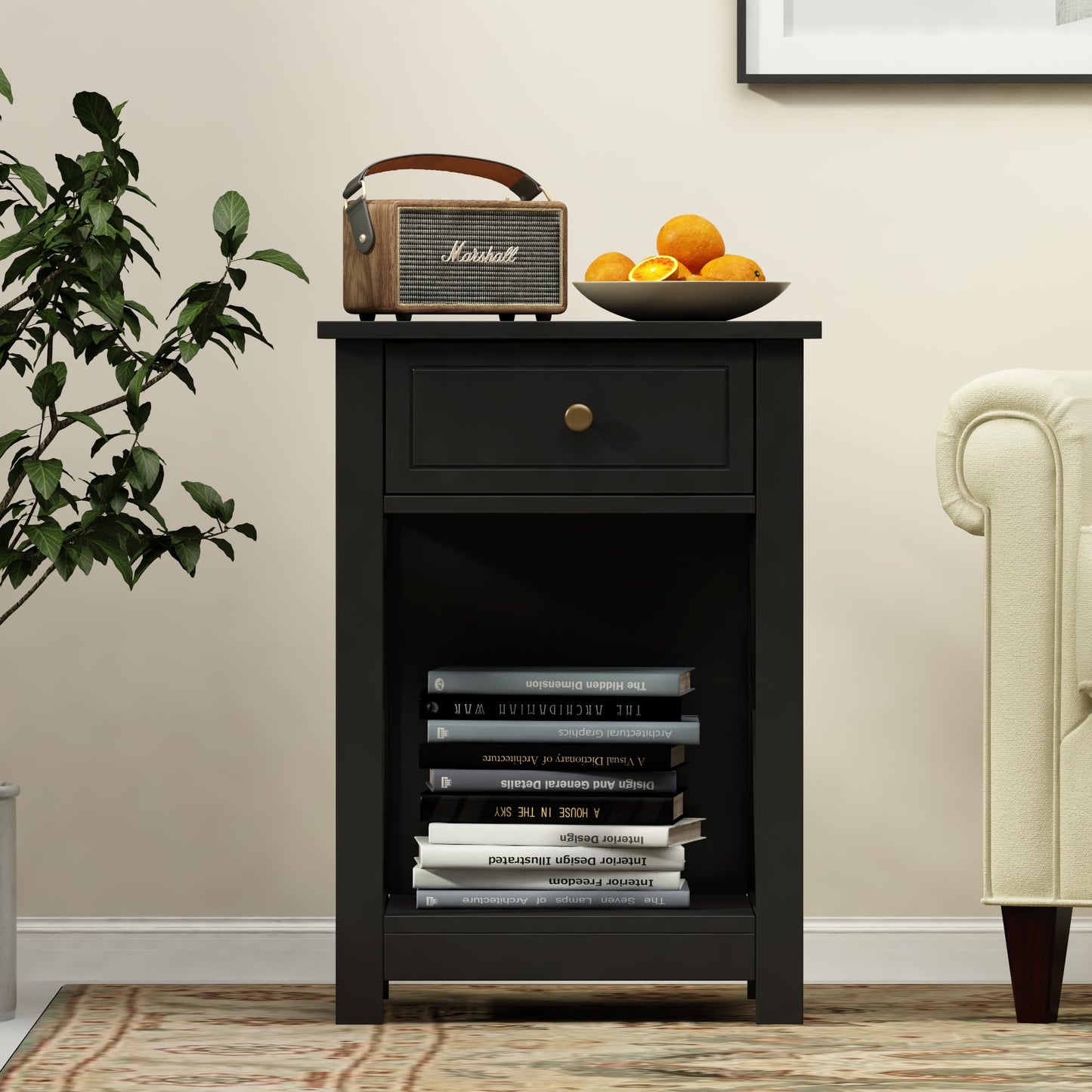 Treocho Black End Table Set of 2, Modern X-Design Night Stand,Bedside End Table with Open Storage for Small Place,Bedroom