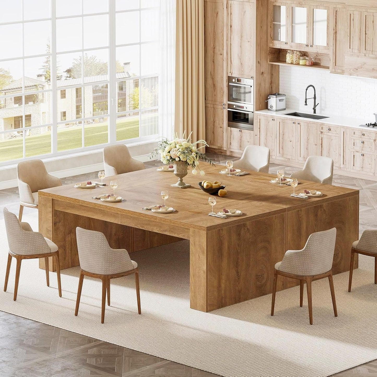 Tribesigns 70.9-Inch Rectangular Dining Table for 6-8, Farmhouse Wooden Kitchen Table, Large Dining Room Furniture with Sturdy Frame for Kitchen, Dining Room, Living Room, Brown