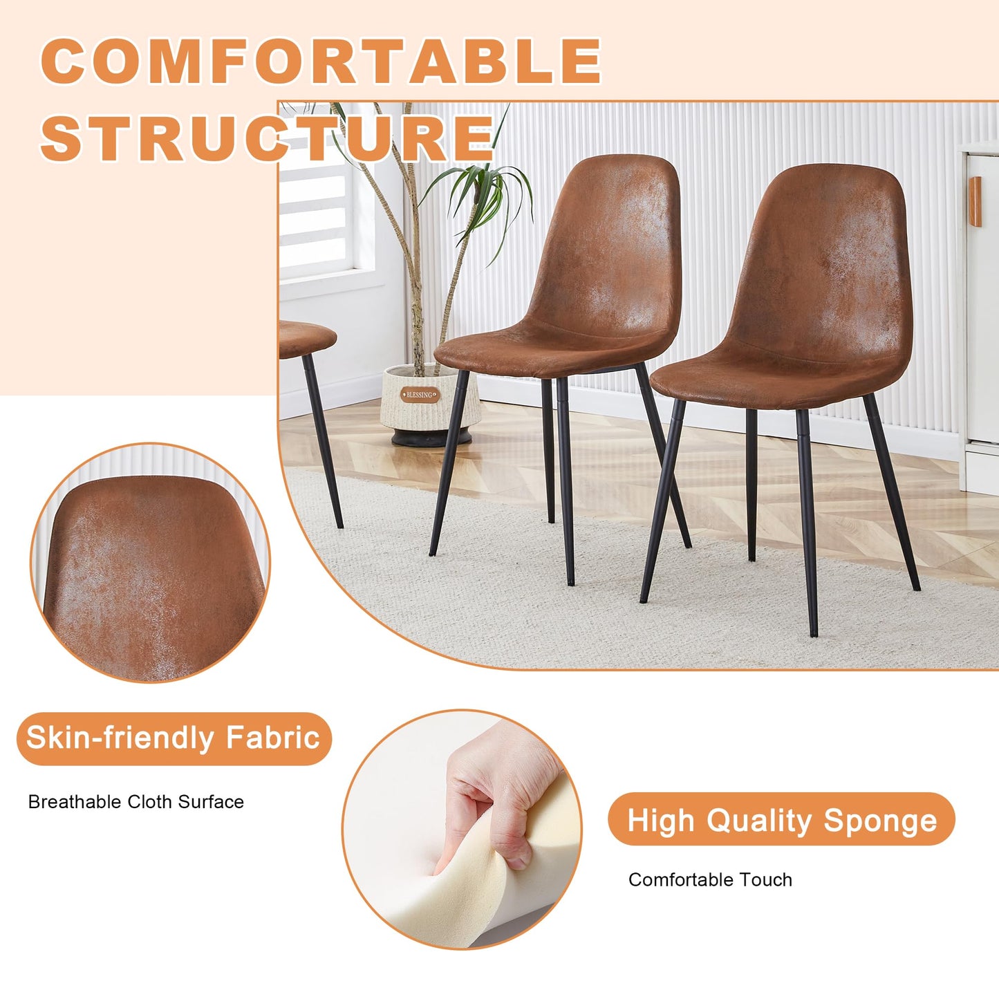 5 Piece Dining Table Set for 4, 55" Rustic Dinner Table Set for 4 with Rectangular Wood Table and 4 Suede Chairs, Modern Kitchen Table and Chairs Set of 4, Suitable for Living Dining Room Apartment