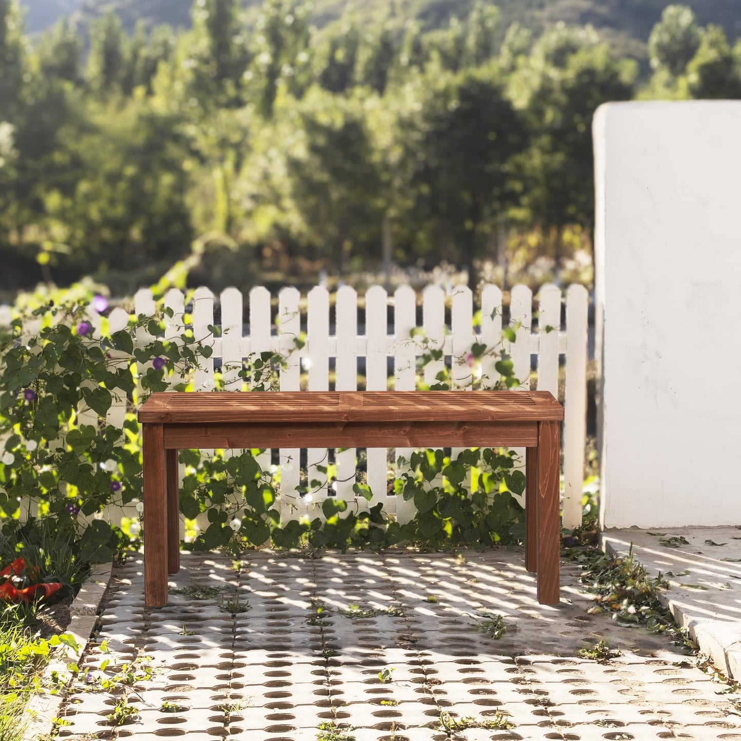 VINGLI Outdoor Wooden Bench, 40” Porch Bench Outdoor Backless Garden Bench, Small Outdoor Bench for Deck Patio Entryway