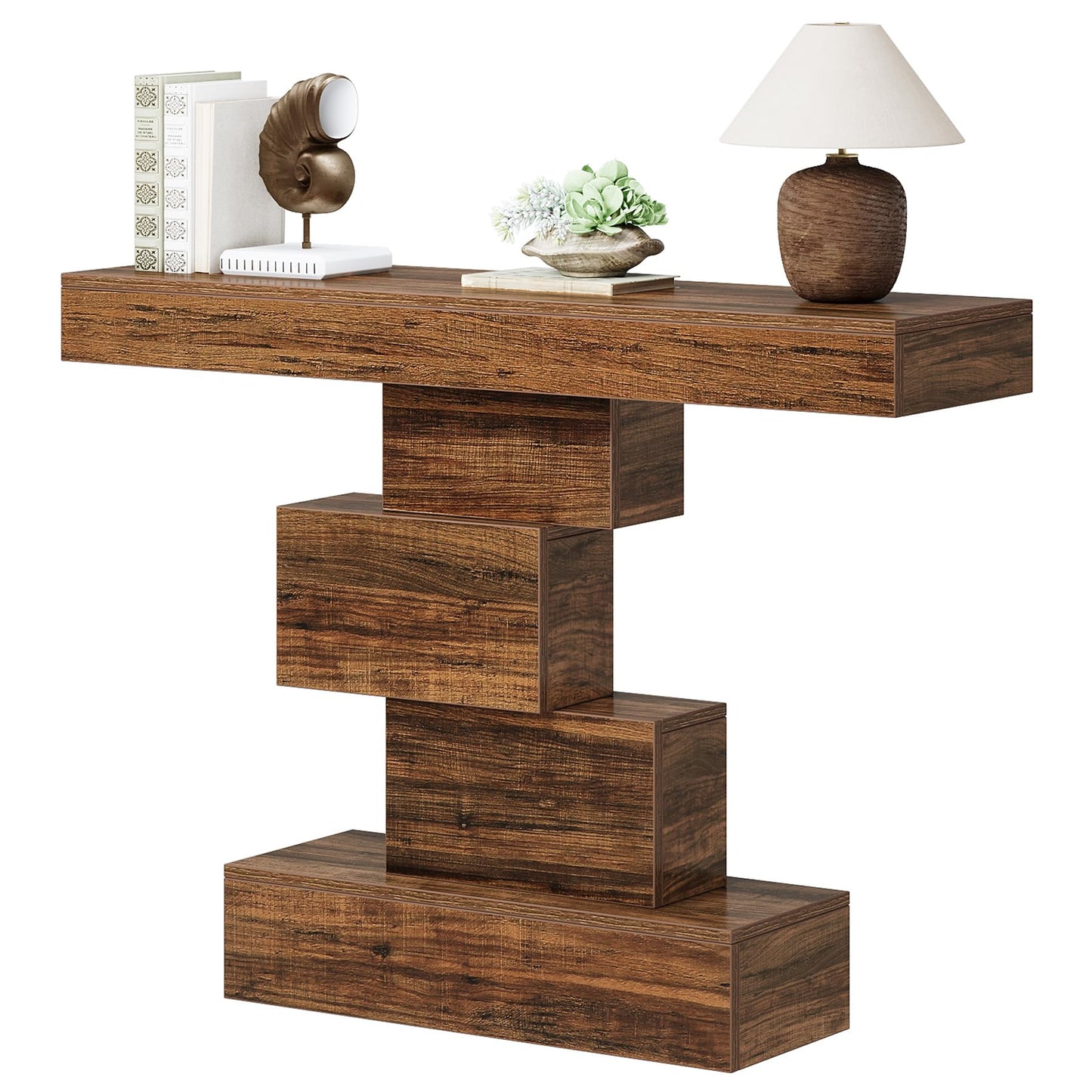 Tribesigns 42.5" Farmhouse Console Table, Narrow Wood Sofa Table Behind Couch with Geometric Base, Industrial Entryway Accent Table for Living Room, Hallway, Entrance (Rustic Brown)