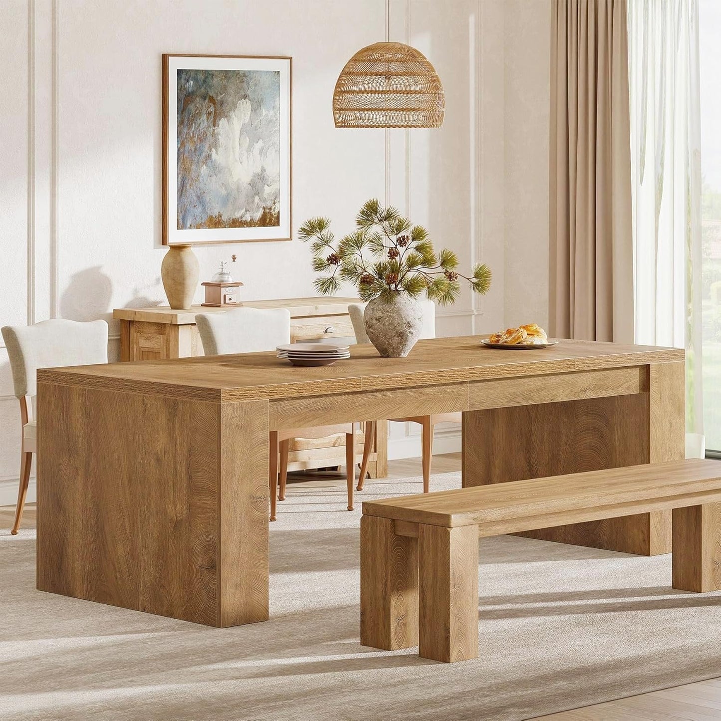 Tribesigns 70.9-Inch Rectangular Dining Table for 6-8, Farmhouse Wooden Kitchen Table, Large Dining Room Furniture with Sturdy Frame for Kitchen, Dining Room, Living Room, Brown