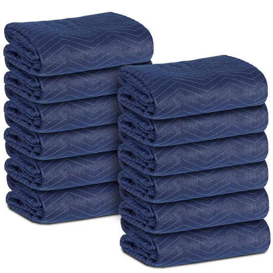 12 Moving Packing Blankets 80 x 72 Inches (35 lb/dz) Heavy Duty Moving Pads for Protecting Furniture Professional Quilted Shipping Furniture Pads (Dark Blue 12PCS)