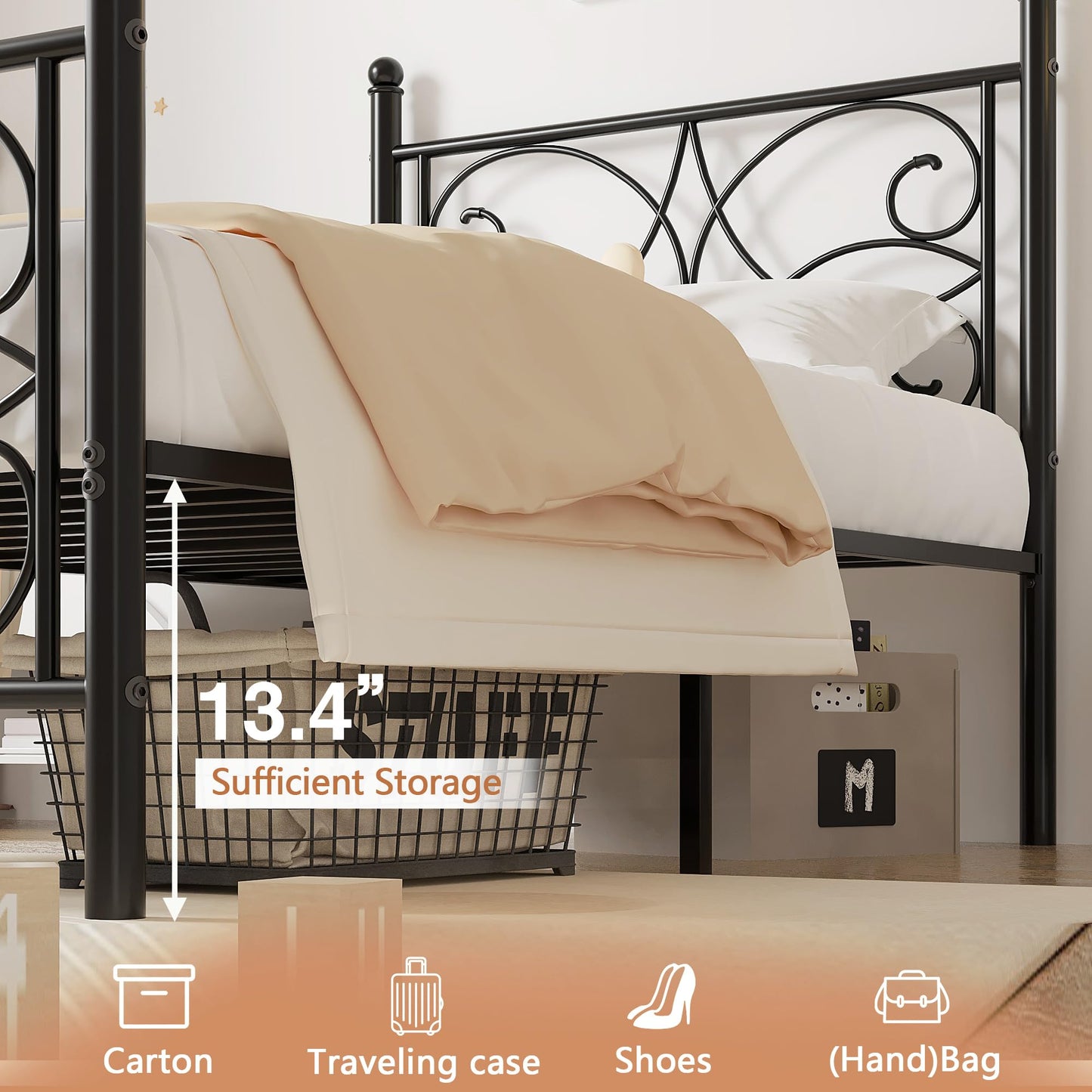 VECELO Twin Size Bed Frame Metal Platform Bed with Headboard and Footboard, Heavy Duty Support, No Box Spring Needed, Easy Assembly, Black