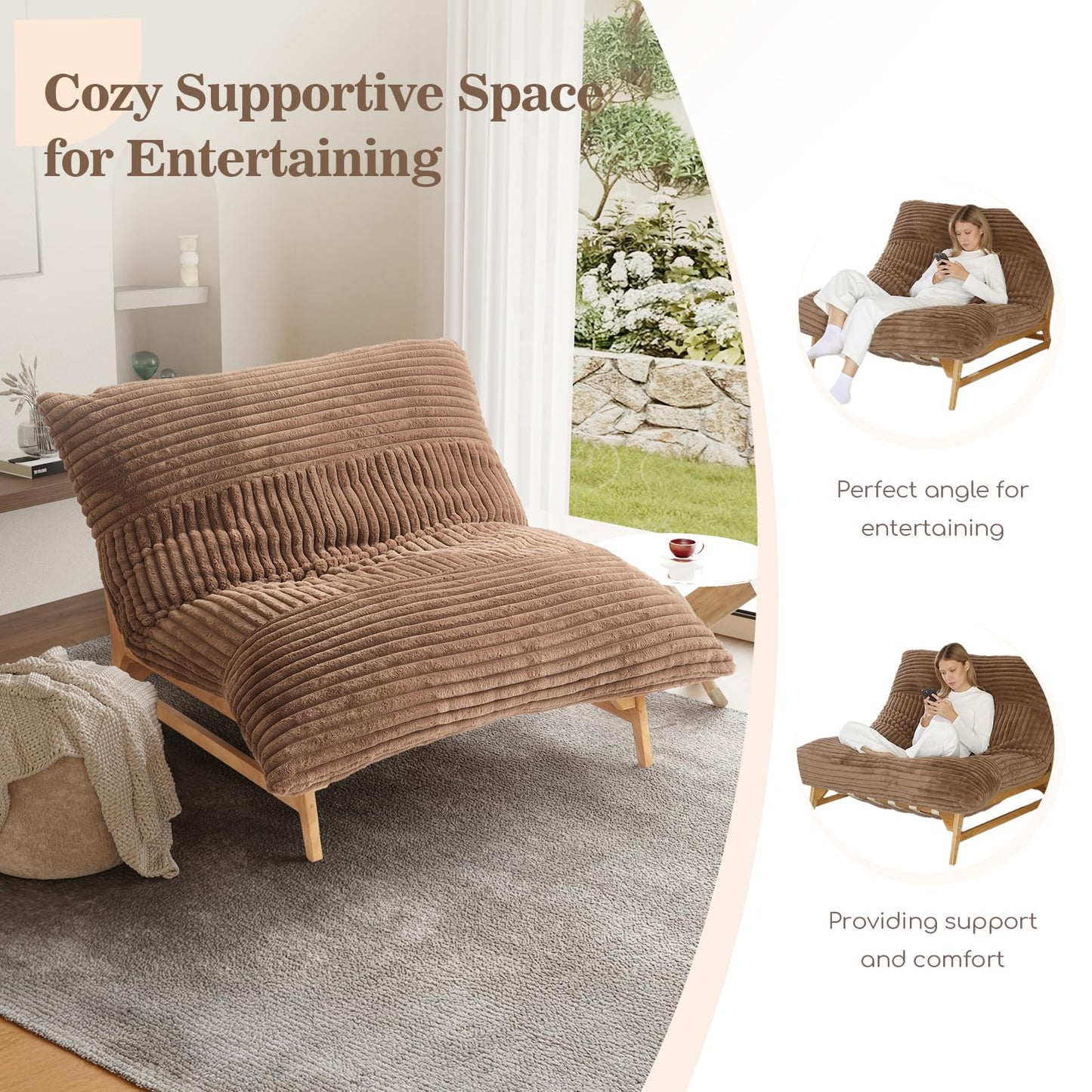 WJShome Oversized Chaise Lounge Chair,47.24" Sofa Chair, Accent Chair,Sleeper Sofa Bed for Living Room,Comfy Recliner Chair Loveseat Couch with Removable Upholstered for Reading Bedroom (Brown)