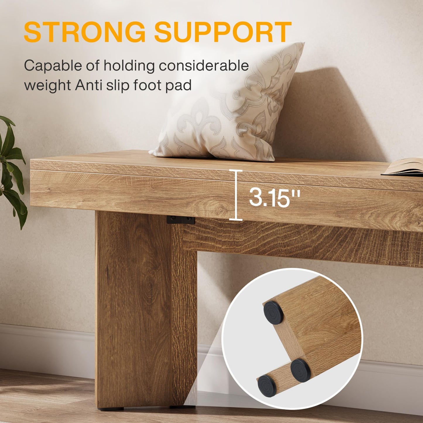 Tribesigns 47" Wooden Entryway Bench, Farmhouse Indoor End of Bed Bench, Long Table Benches Seat for Bedroom, Hallway, Foyer, End of Bed (Rustic Brown)