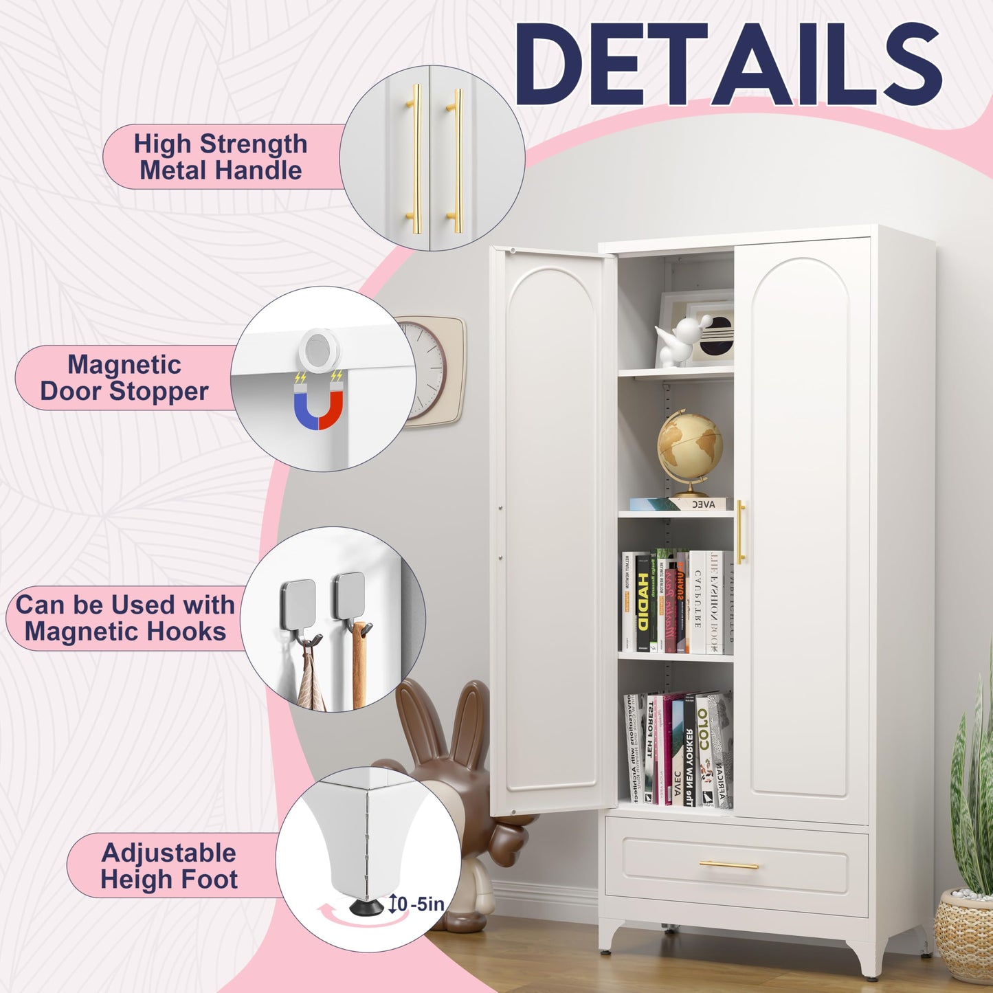 UNICOLY Pantry Kitchen Cabinet with Drawer, 75" Tall Pantry Storage Cabinet, Metal Storage Cabinets with Doors and Shelves, Large Freestanding Cupboard for Dining Room, Assembly Required, White