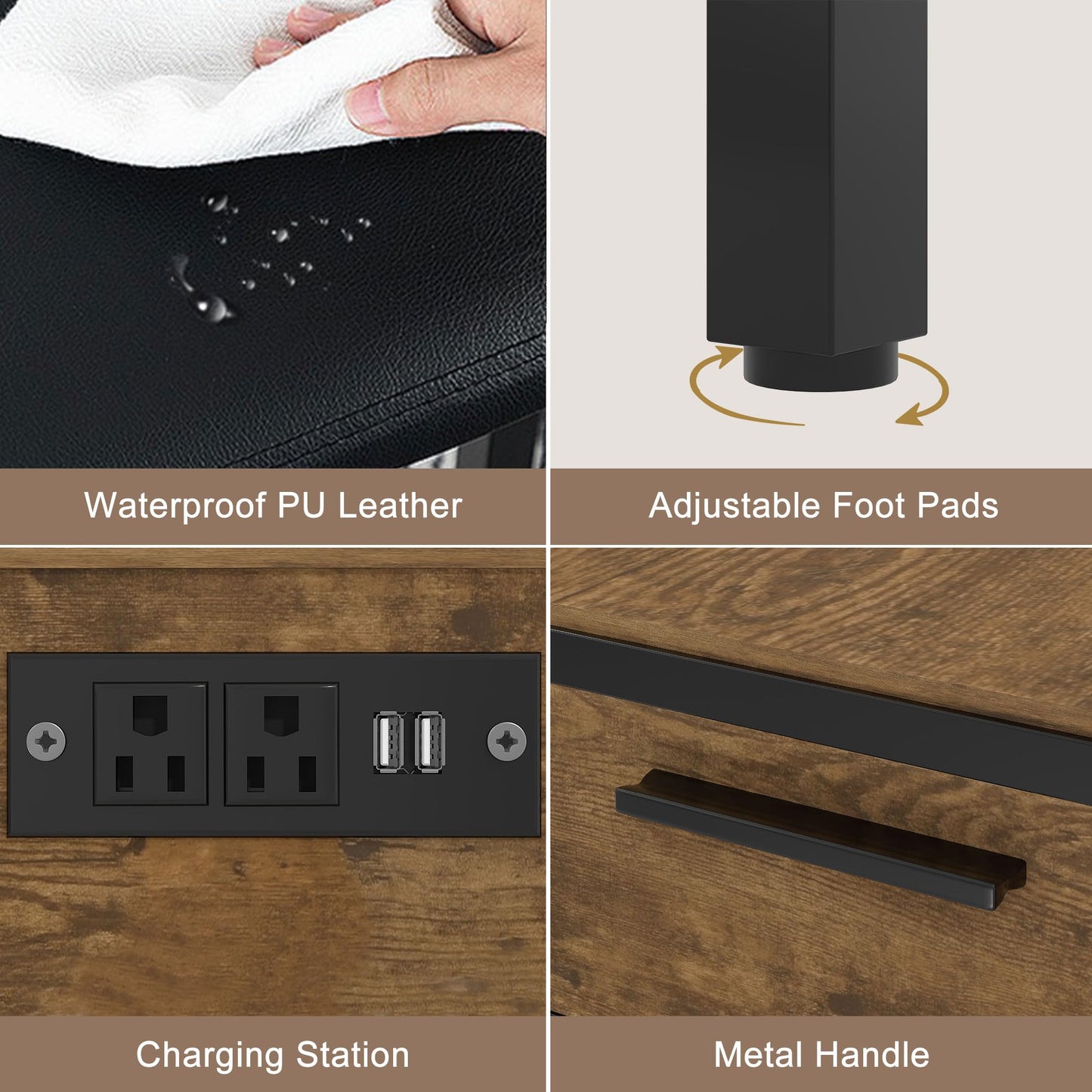 VECELO 65" Dining Table Set for 4-6, 3-Piece Kitchen Set with 2 Utensil Drawers, 2 Benches & Wine Rack, Space Saving & Heavy Duty, with Metal Frame & MDF Board, Rustic Brown