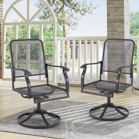 U-MAX 360° Patio Swivel Chairs Set of 2, High-Back All-Weather Outdoor Seating with 15° Rocking Function, E-Coated Metal Frame Swivel Rocker Patio Chairs for Deck Garden Yard Bistro (Dark Gray)