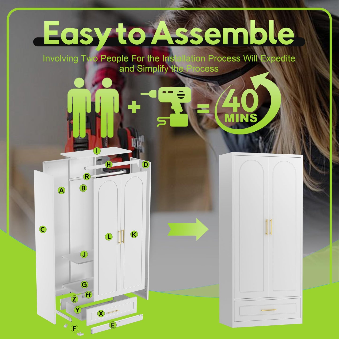 UNICOLY Armoire Wardrobe Closet with Doors, 71'' Wardrobe Cabinet with Hanging Rod, Metal Closet with 2 Adjustable Shelves for Bedroom School, Employee, Gym, Armarios De Ropa para Dormitorio, White