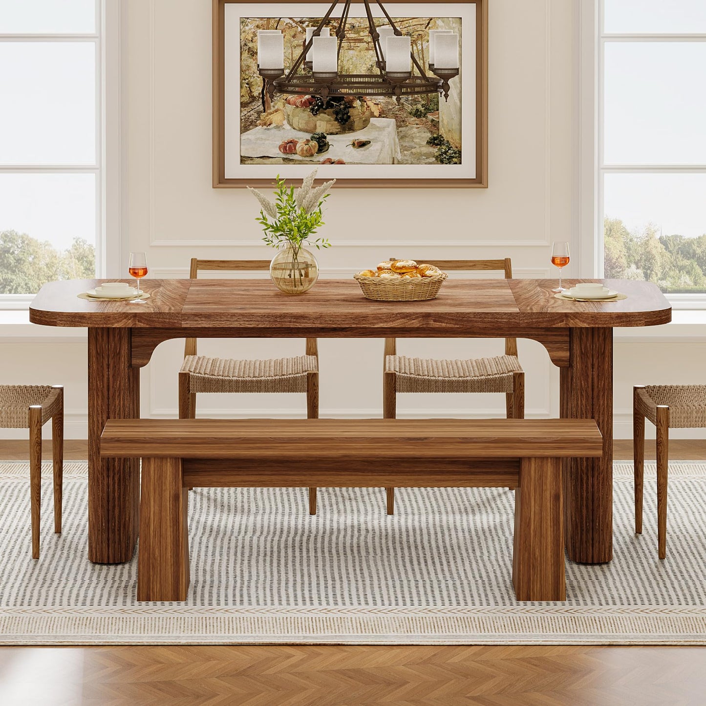 Tribesigns Wooden Dining Table Bench, 47-Inch Long Kitchen Bench with Sturdy Frame for Dining Room, Entryway, Living Room, Hallway, Easy Assembly (Brown)