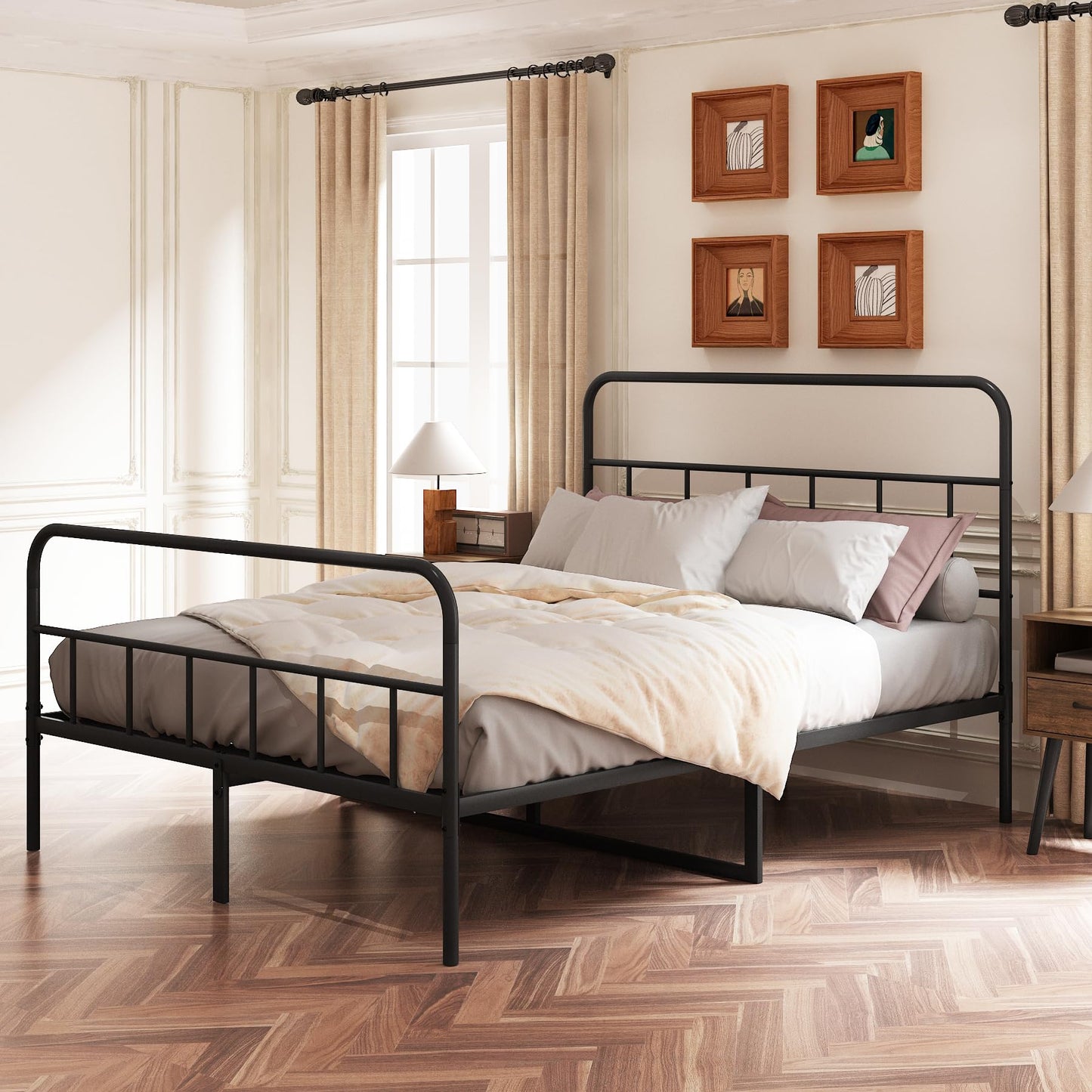 YuanDesign Metal Platform Bed Frame with Headboard, Sturdy Metal Frame, No Box Spring Needed(Queen)